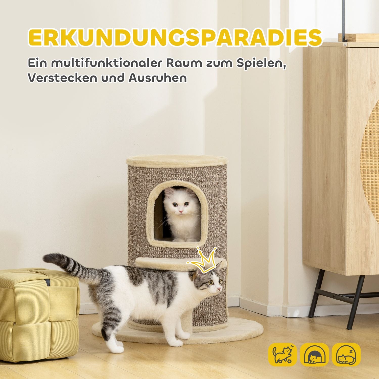 Klösträd med 2 nivåer, hoppplattform, beige