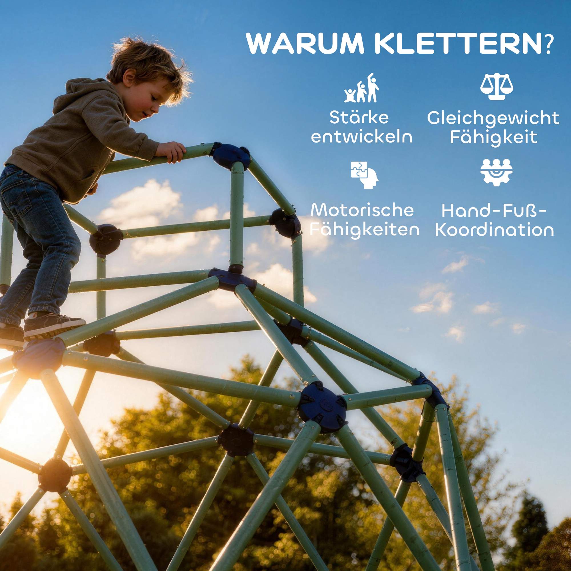 Klätterkupol för barn, UV-resistent, 182,5 cm, blå