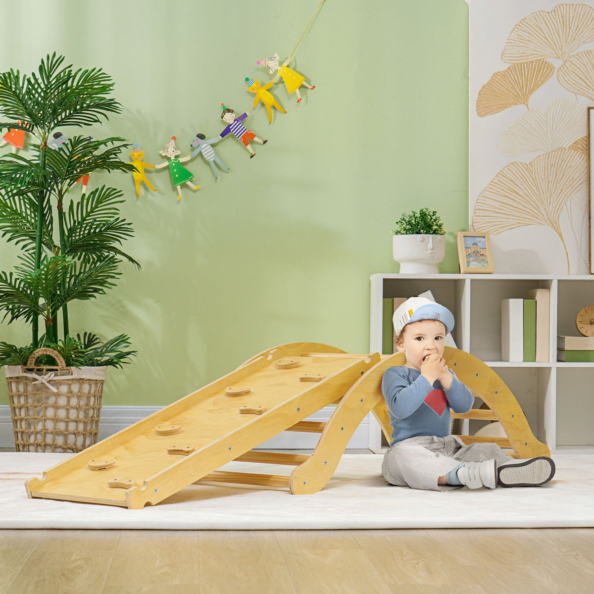 Cage à grimper en bois d'intérieur avec toboggan, 1,5–4 ans