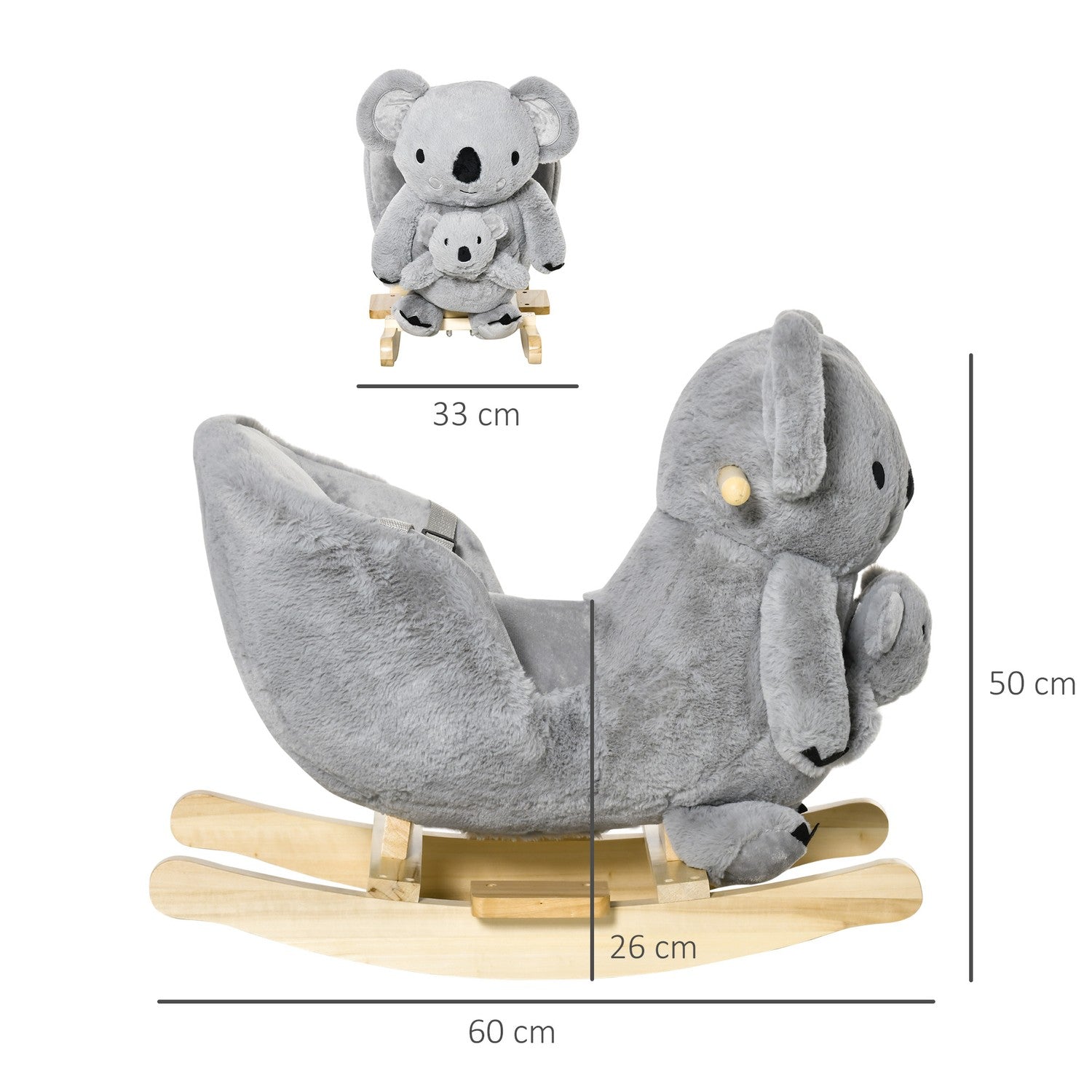 Koala gungleksak för småbarn, grå plysch och trä