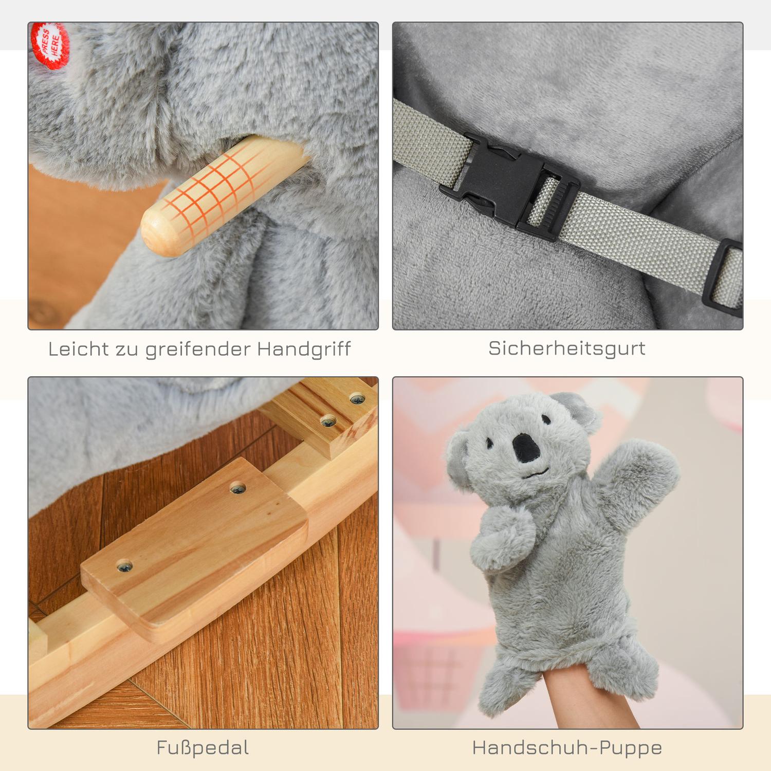 Koala gungleksak för småbarn, grå plysch och trä