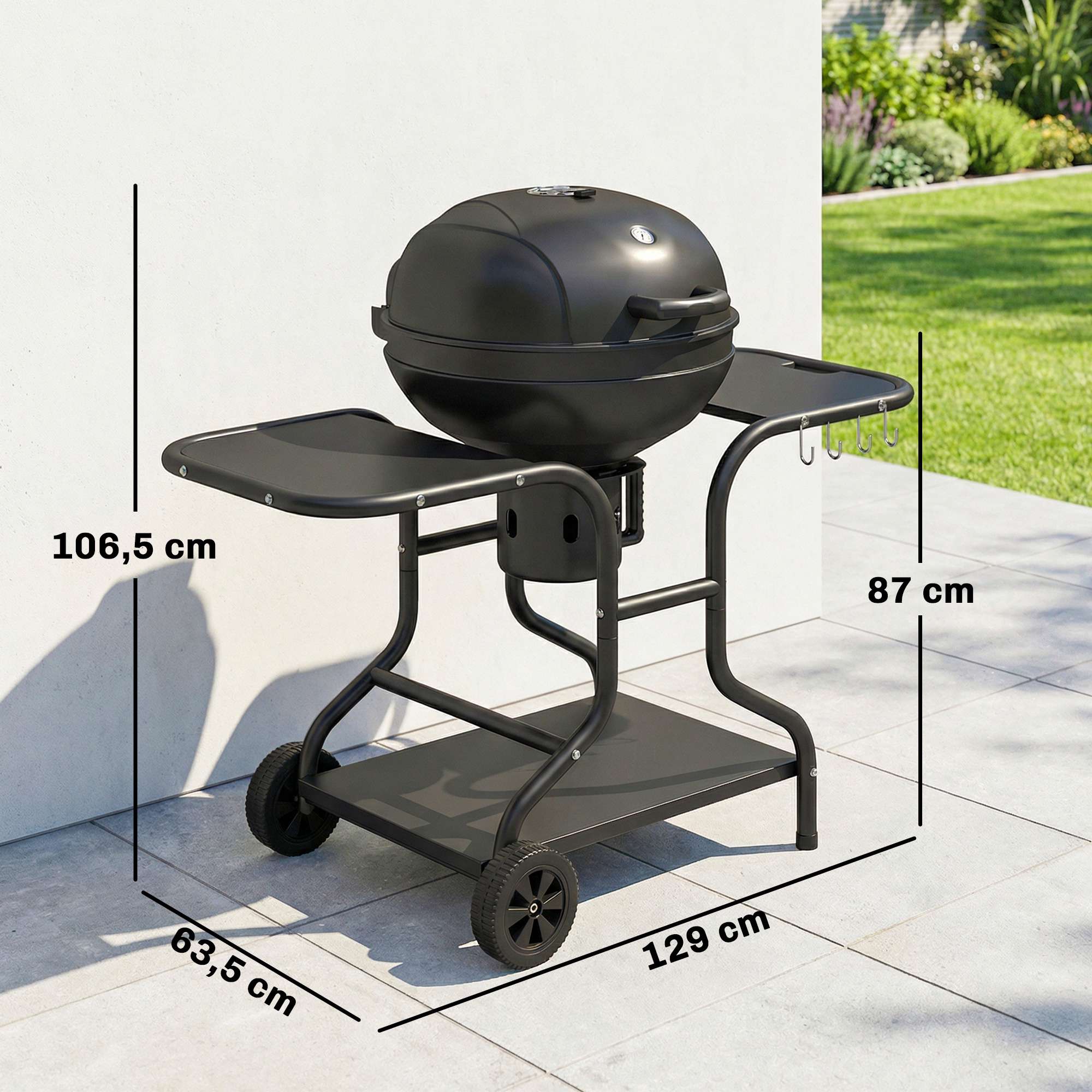 Kolgrill, 54 cm, med sidobord