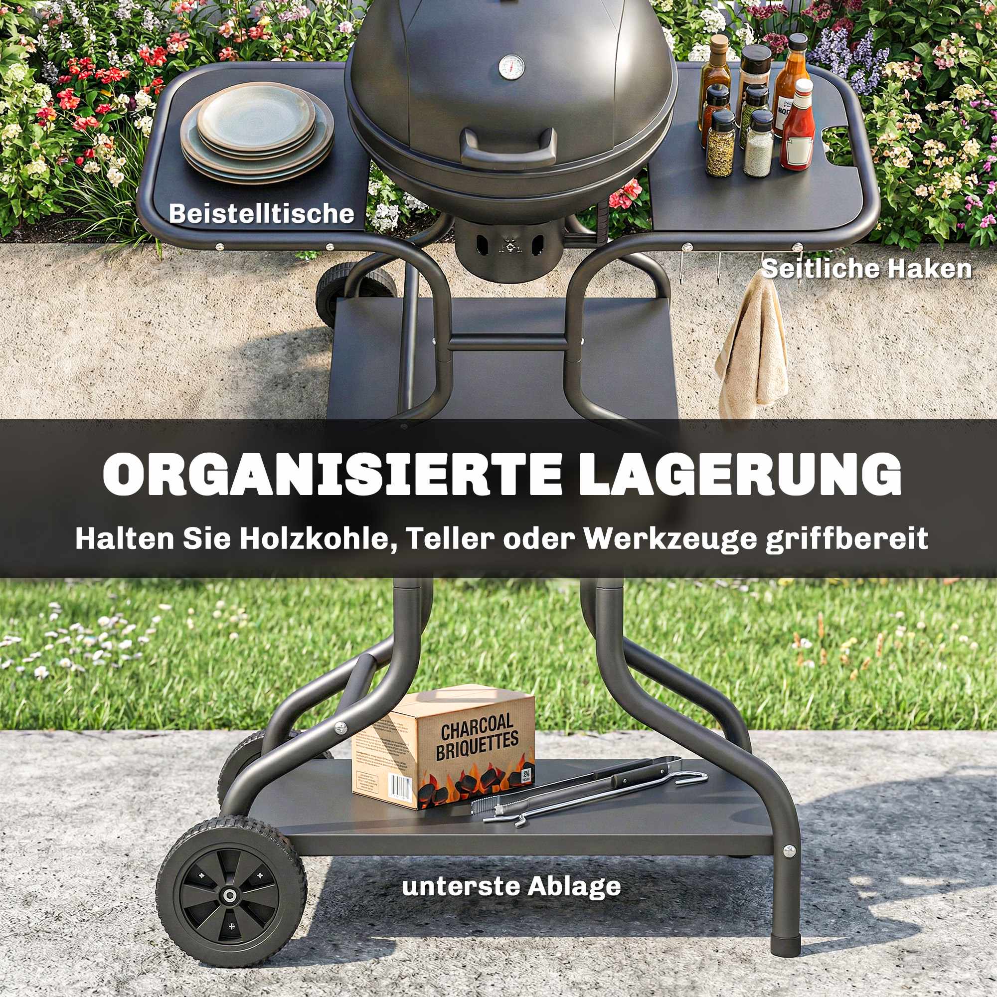 Kolgrill, 54 cm, med sidobord