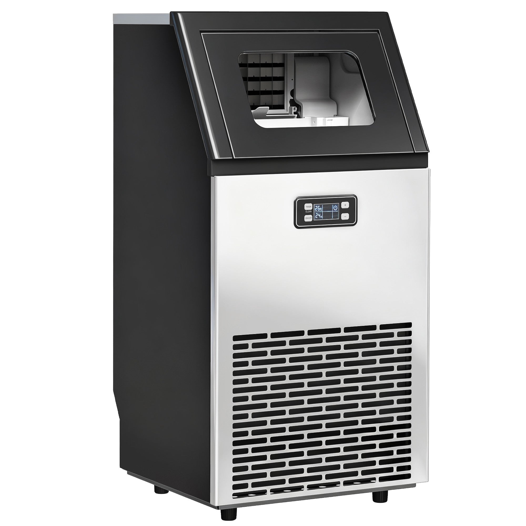 Kommersiell ismaskin, 45 kg/dag, rostfritt stål, LCD-skärm