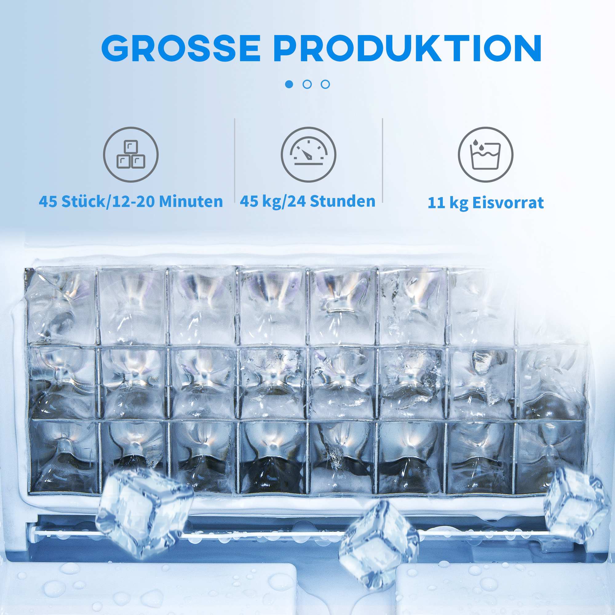 Kommersiell ismaskin, 45 kg/dag, rostfritt stål, LCD-skärm