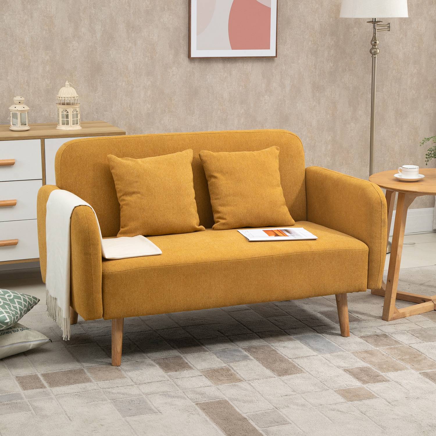 Kompakt dubbel Loveseat-soffa – Justerbar, sammetslen polyester
