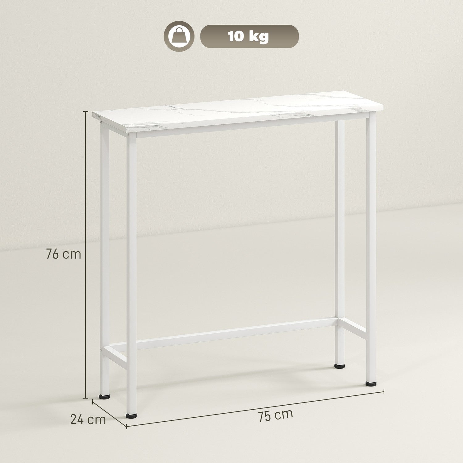 Konsolbord med justerbara fötter, tippskydd, 75x24x76 cm, vit
