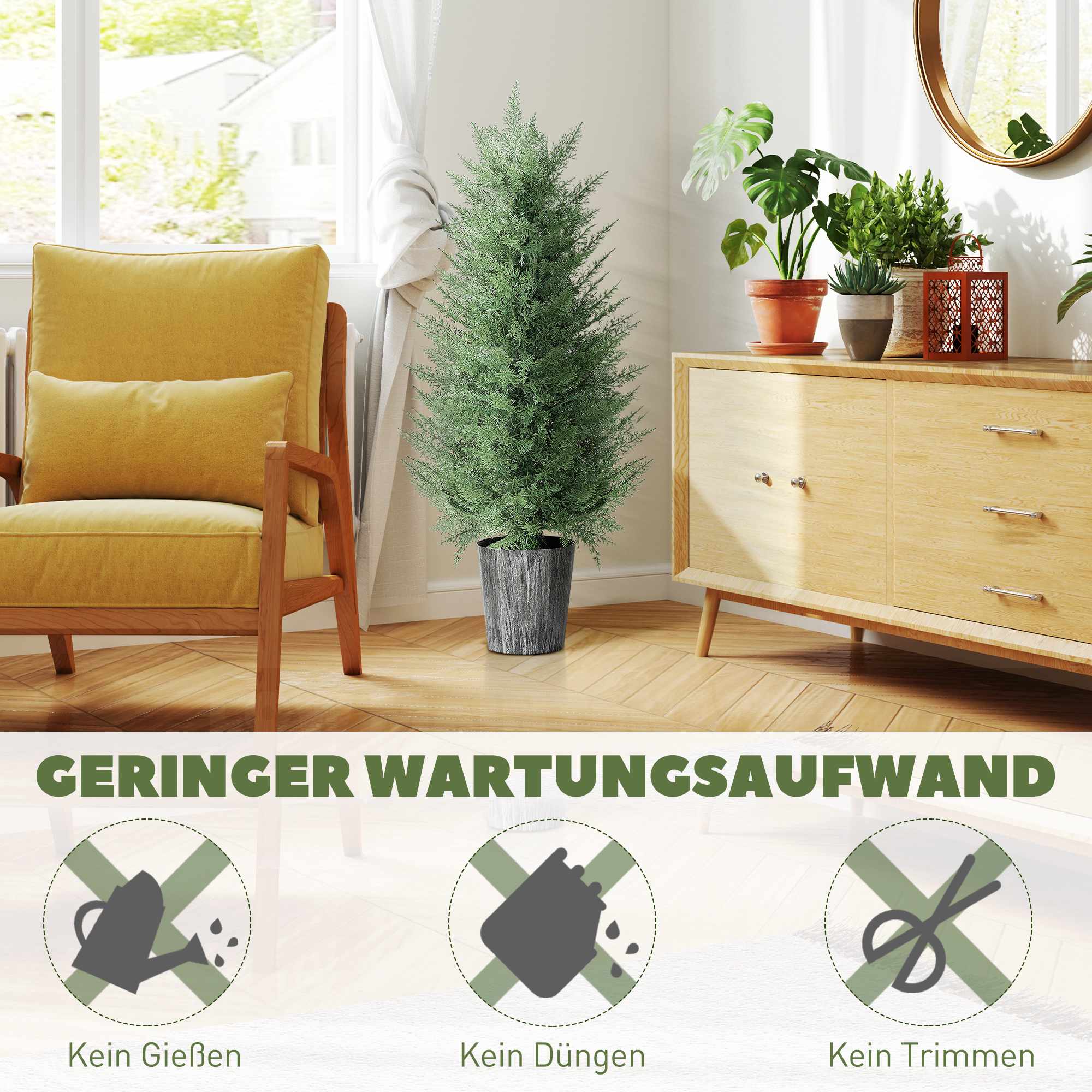 Konstgjorda cypresser, set, 2-pack, UV-resistenta, 81 löv