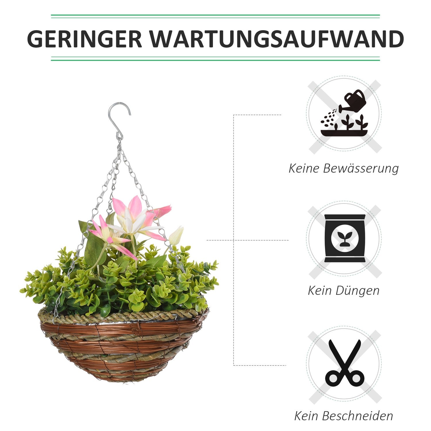 Konstgjorda hängande klematisväxter, rosa och gröna, 30 cm, set om 2