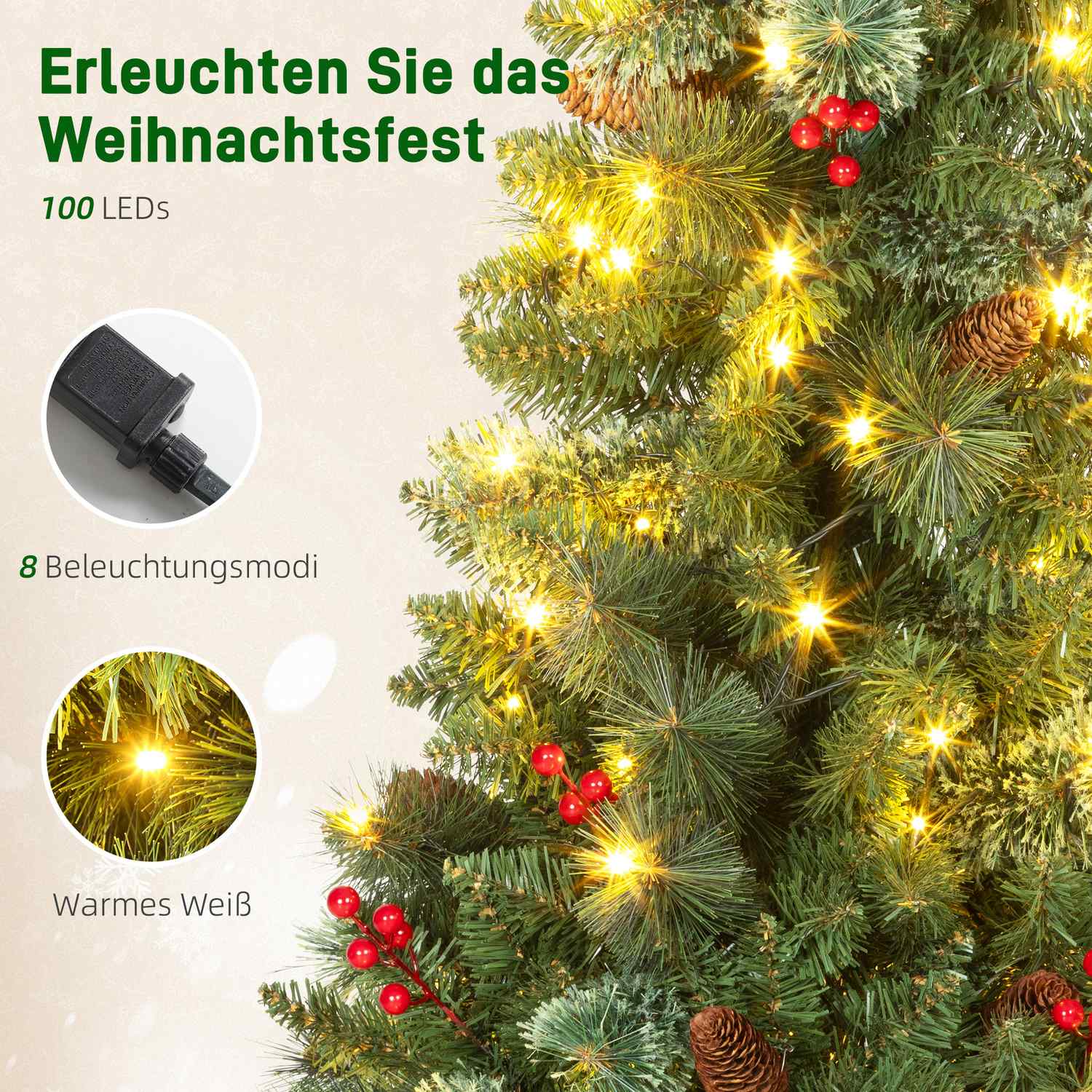 Konstgjord julgran, 120 cm, 100 LED-lampor, 8 lägen