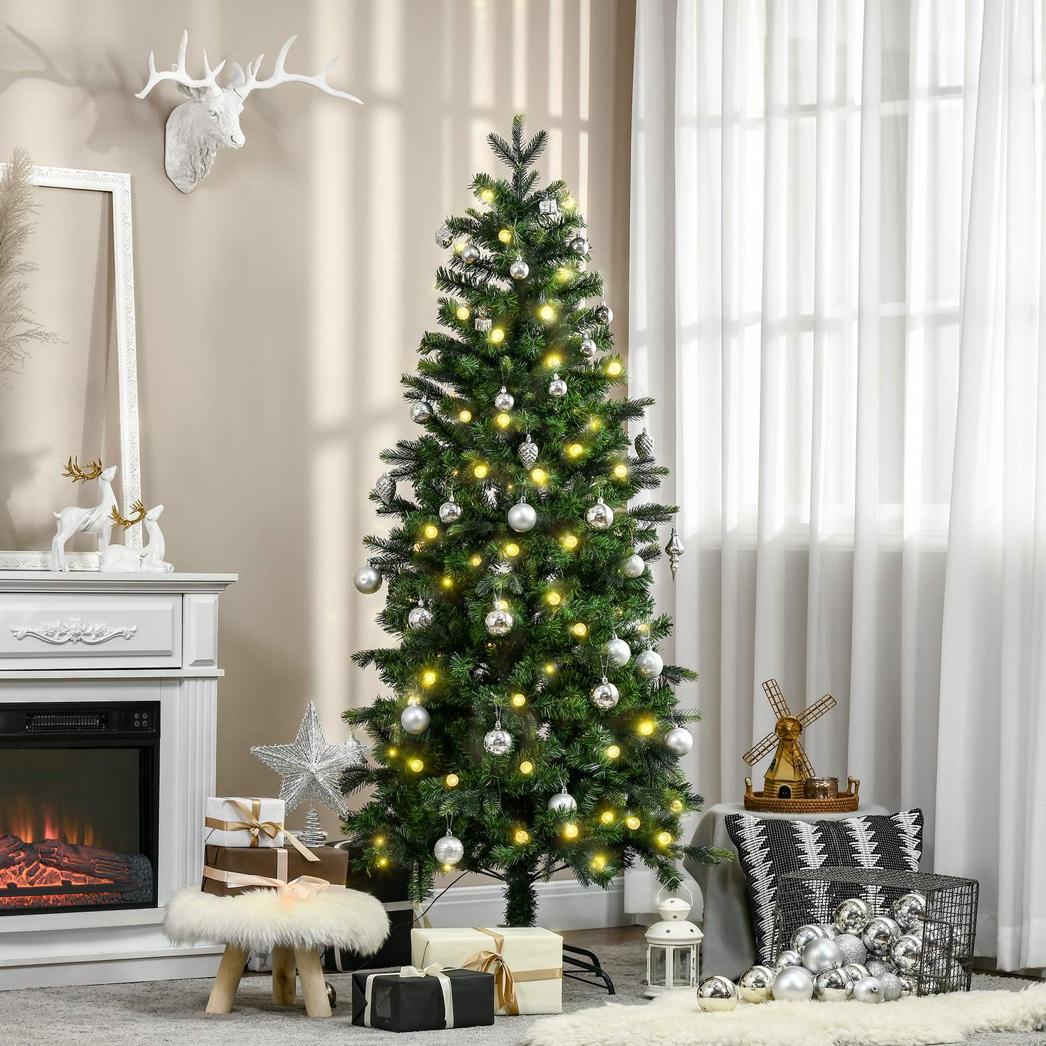 Konstgjord julgran, 180 Cm, 260 LED-lampor, naturtrogen design