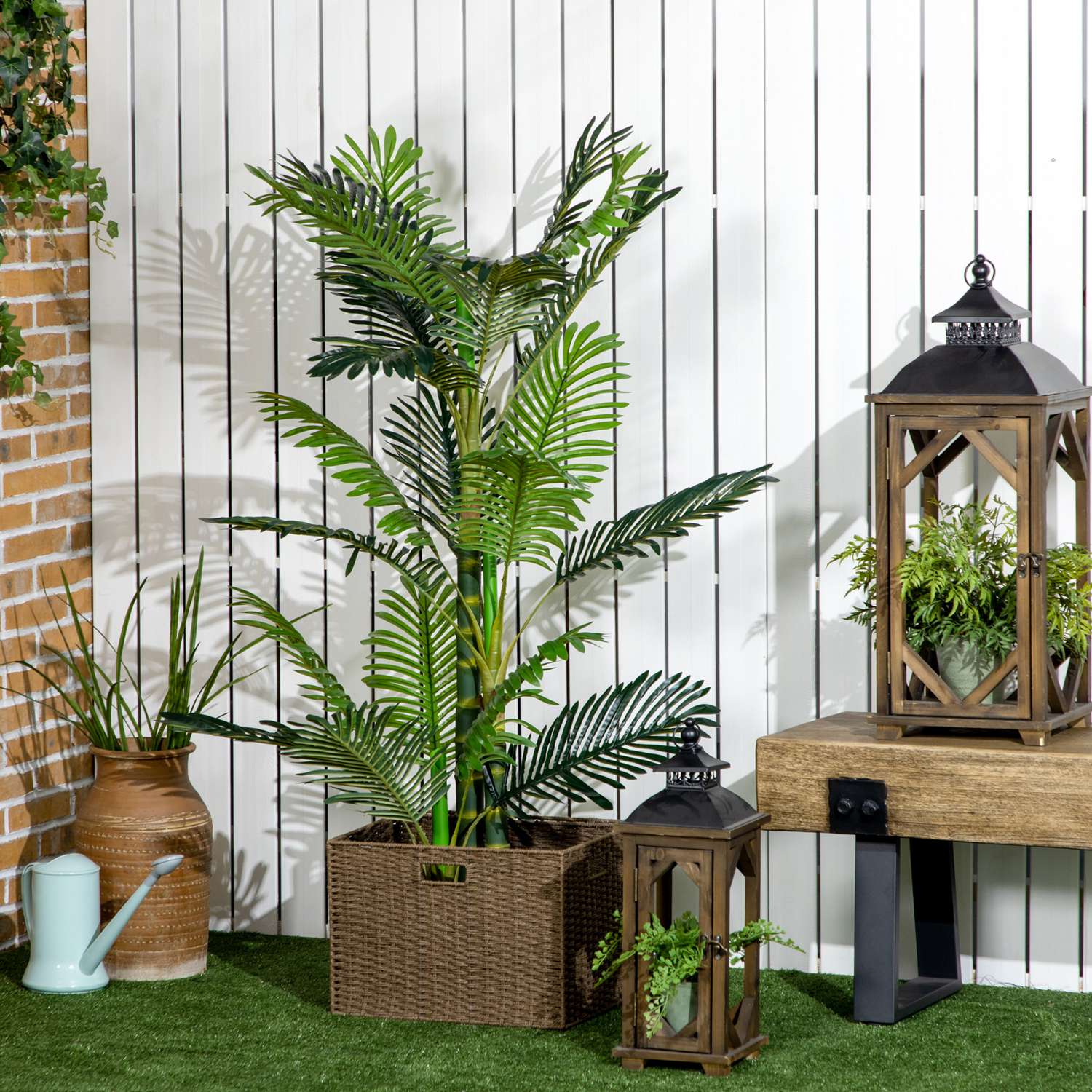 Konstgjord palm inomhus, 150 cm, cementfylld bas