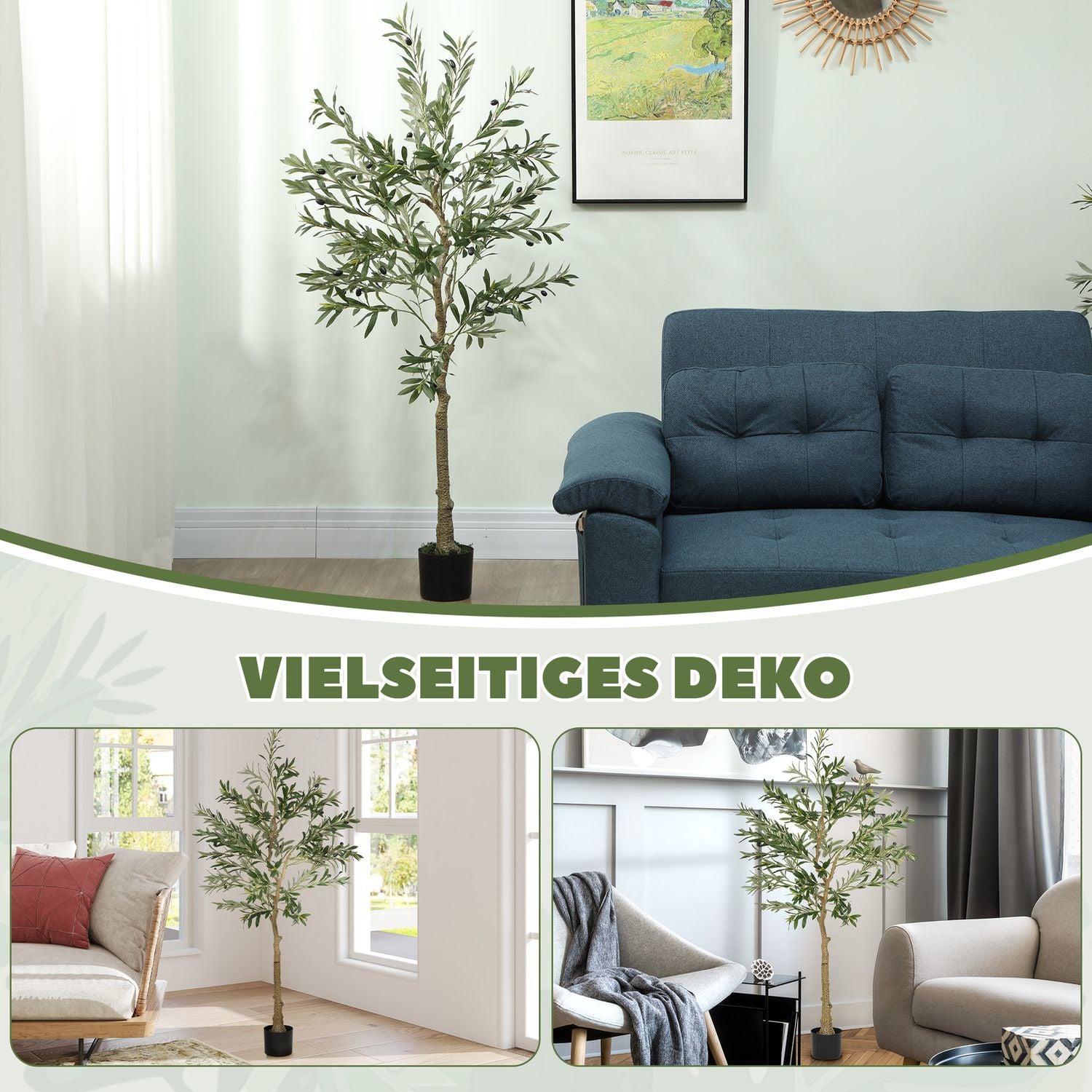 Konstgjort olivträd, 150 cm, 720 blad, 40 oliver
