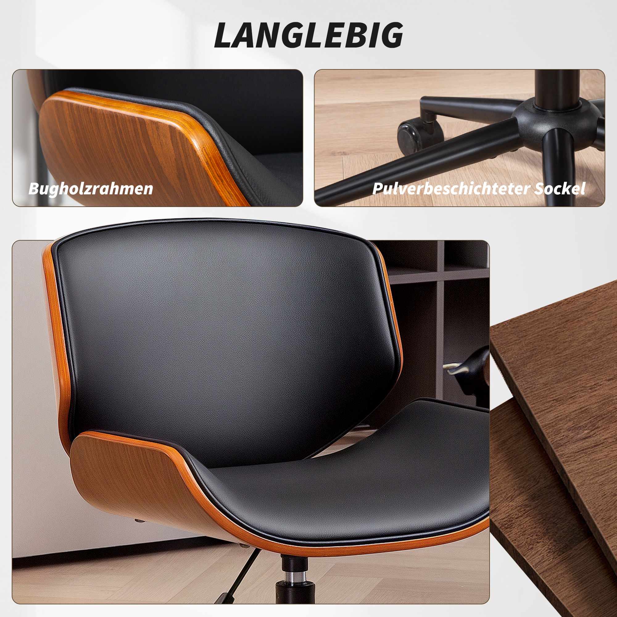 Kontorsstol i konstläder, modern design, ergonomisk, svart