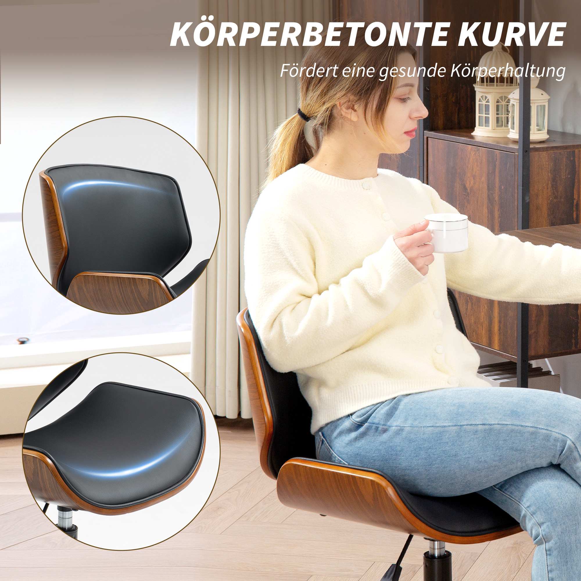 Kontorsstol i konstläder, modern design, ergonomisk, svart