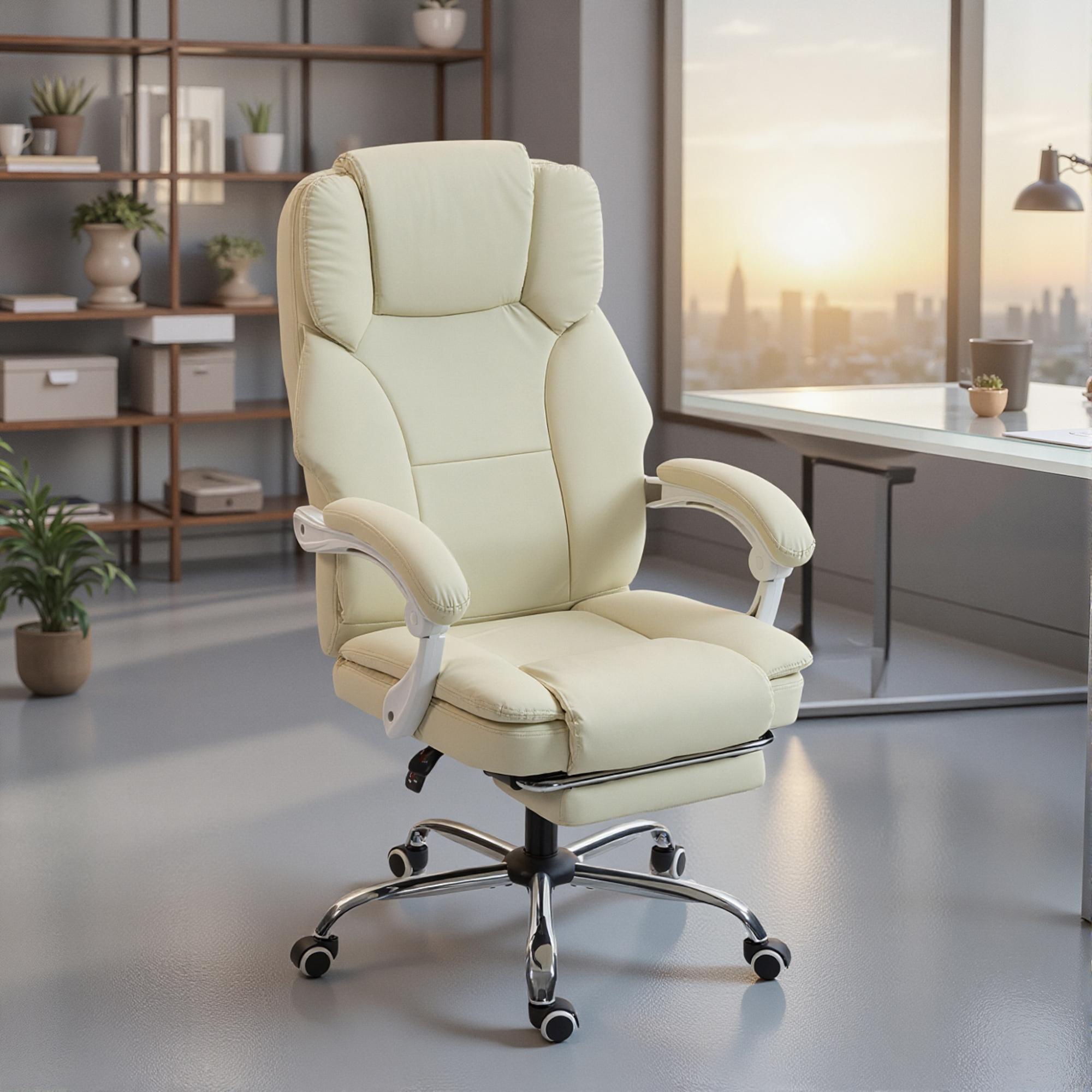 Kontorsstol med fotstöd, justerbar höjd, beige