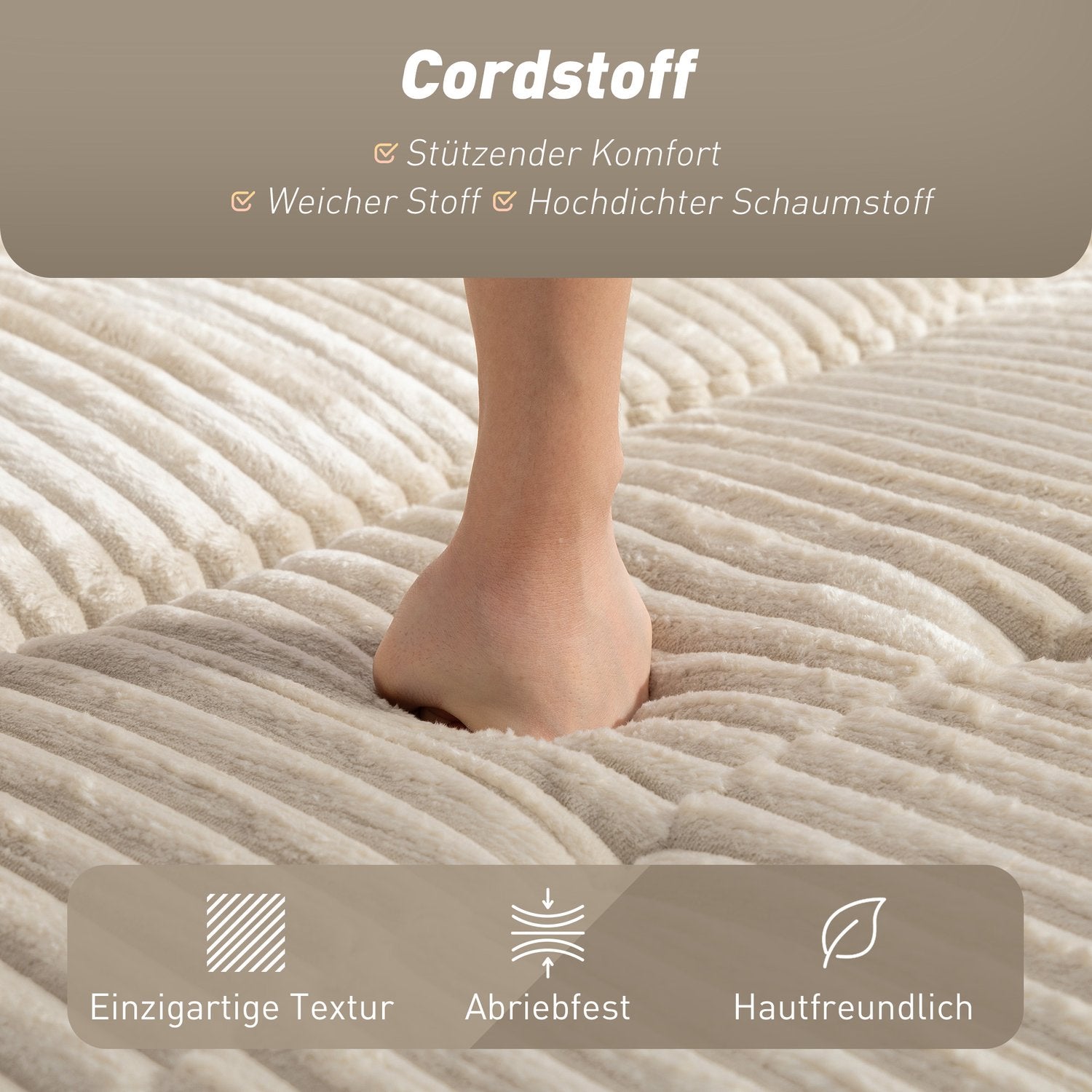 Konvertibel 2-sits bäddsoffa, manchestertyg, krämvit