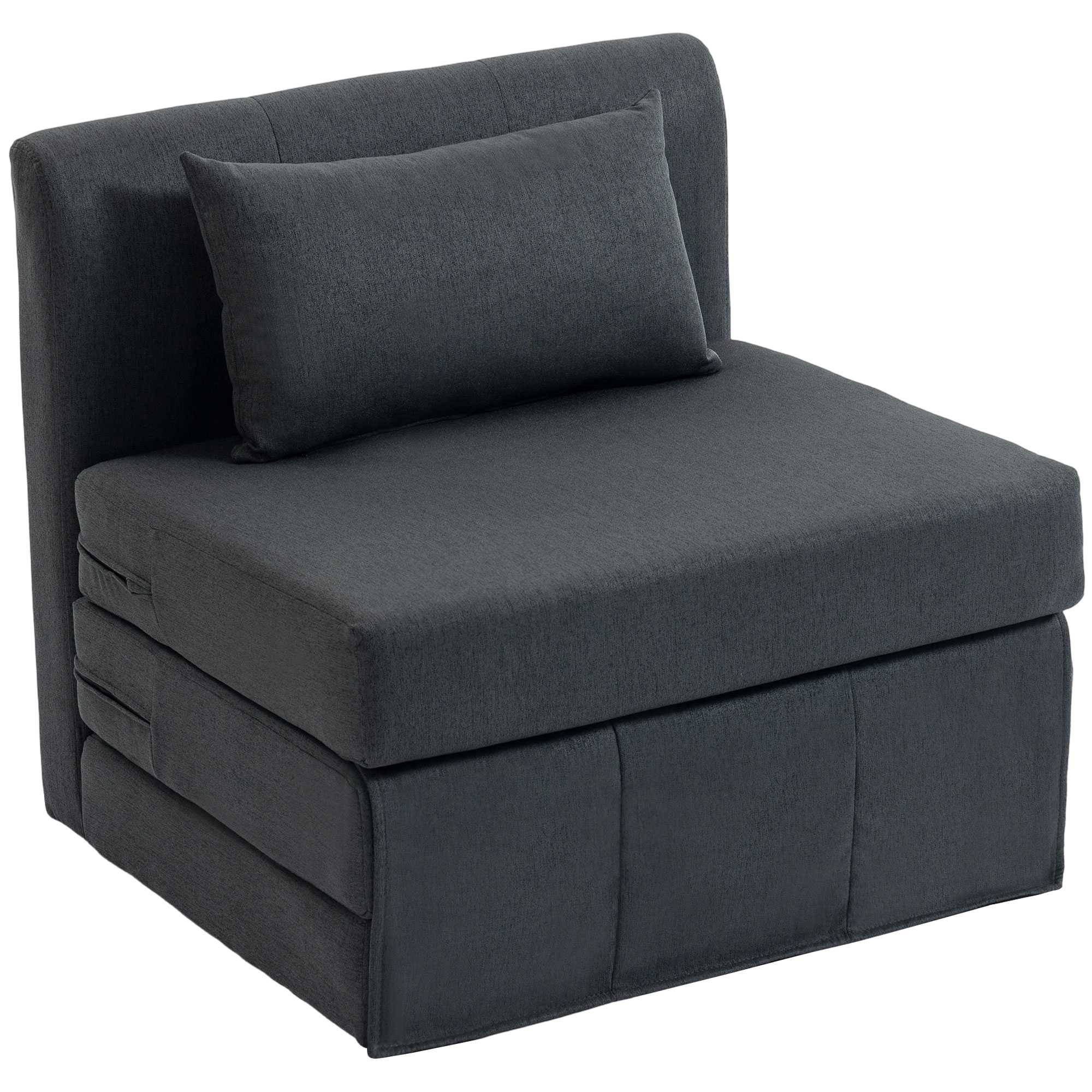 Konvertibel bäddsoffa med linnestruktur, mörkgrå