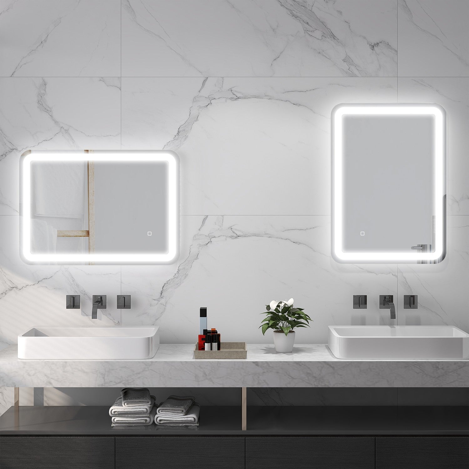 LED Badrumsspegel, 50x70cm, Anti-Imma, Touch Switch