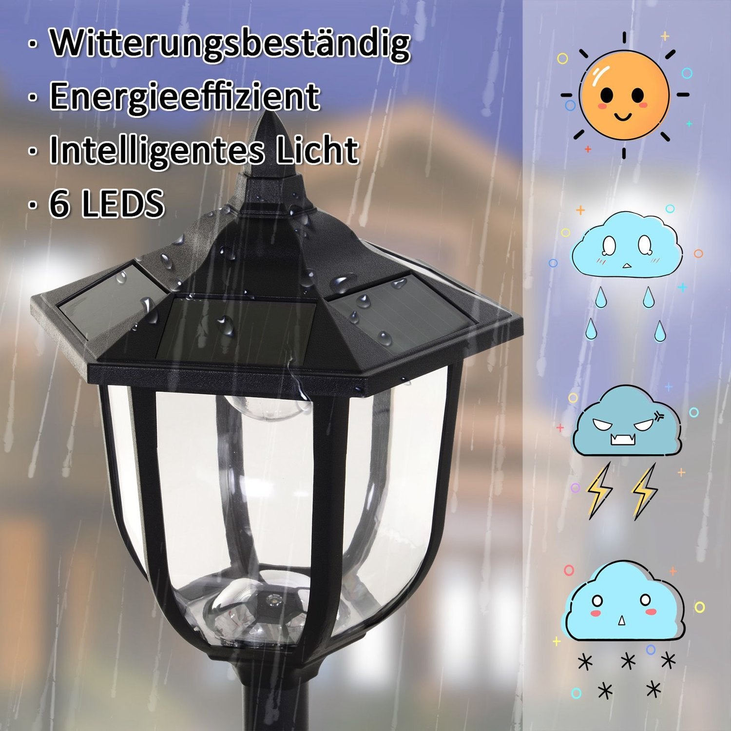 LED Solar Garden Lantern – 30/60 Lumen, Plast, Svart