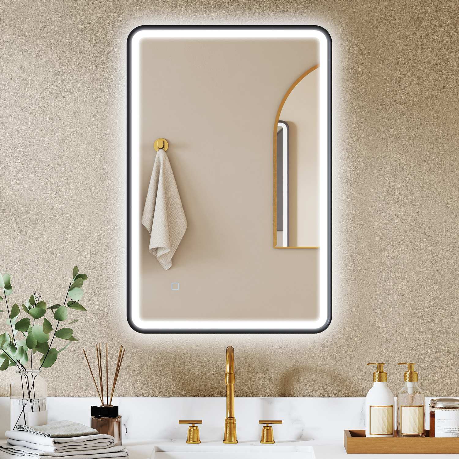 LED-badrumsspegel, 90x60 cm, dimbar, 3 färger, svart