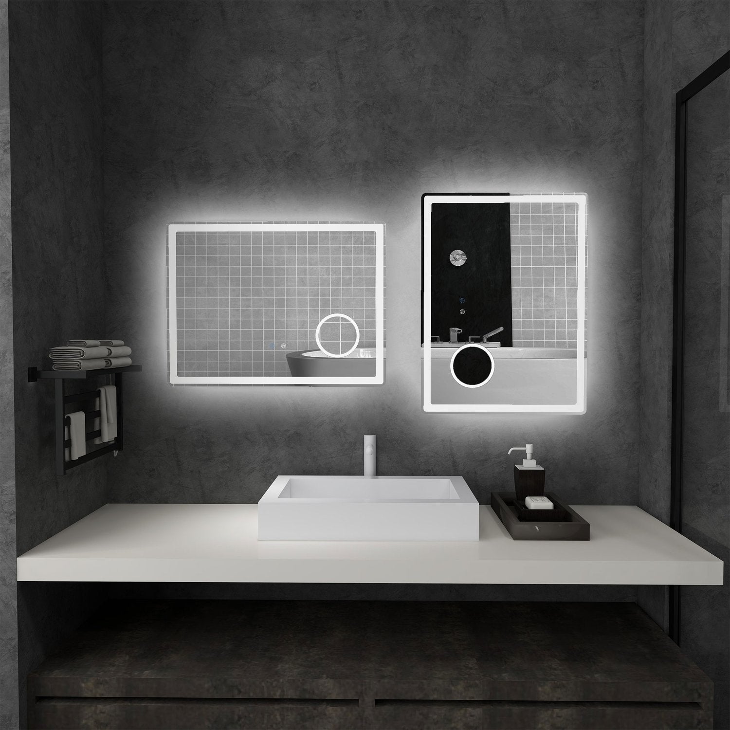 LED badrumsspegel med 3X förstoring, Touch, Anti-Imma