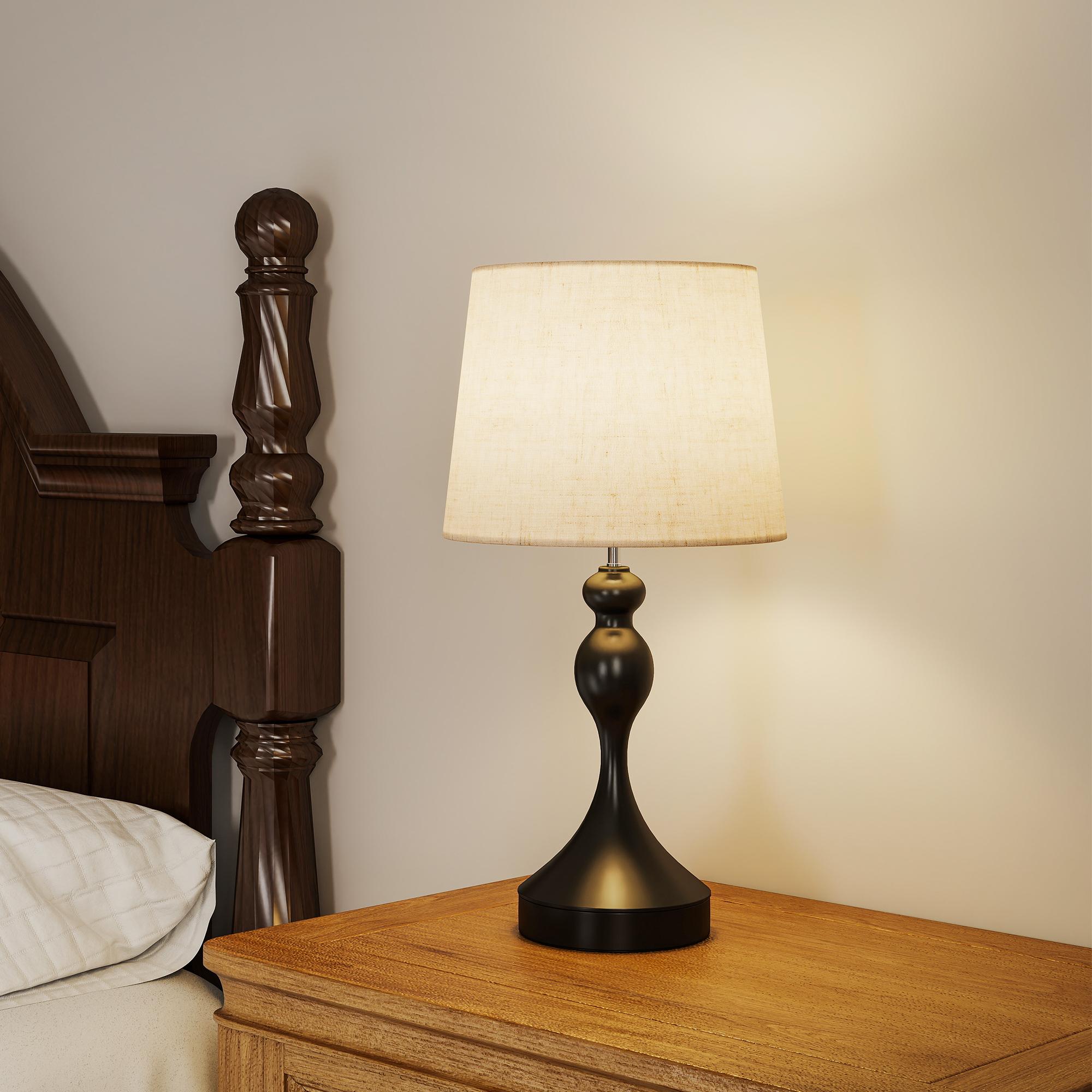 LED-bordslampa med 3 färgtemperaturer, USB A+C-portar, svart linneskärm