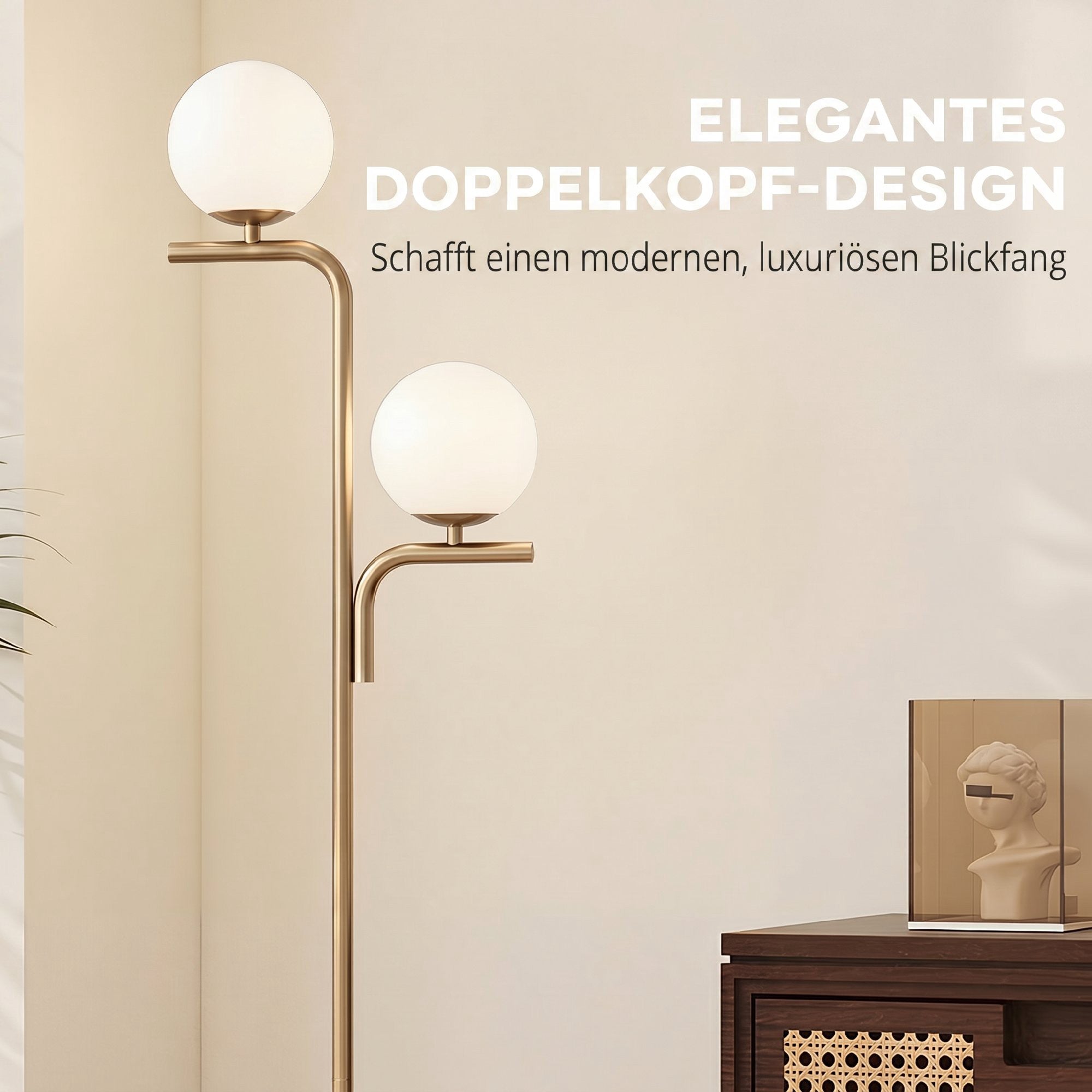 LED-golvlampa, 3 färgtemperaturer, glaskulor, guld