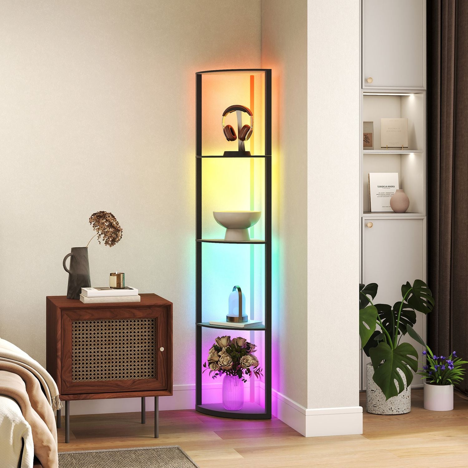 LED-golvlampa med hyllor, RGB, fjärrkontroll