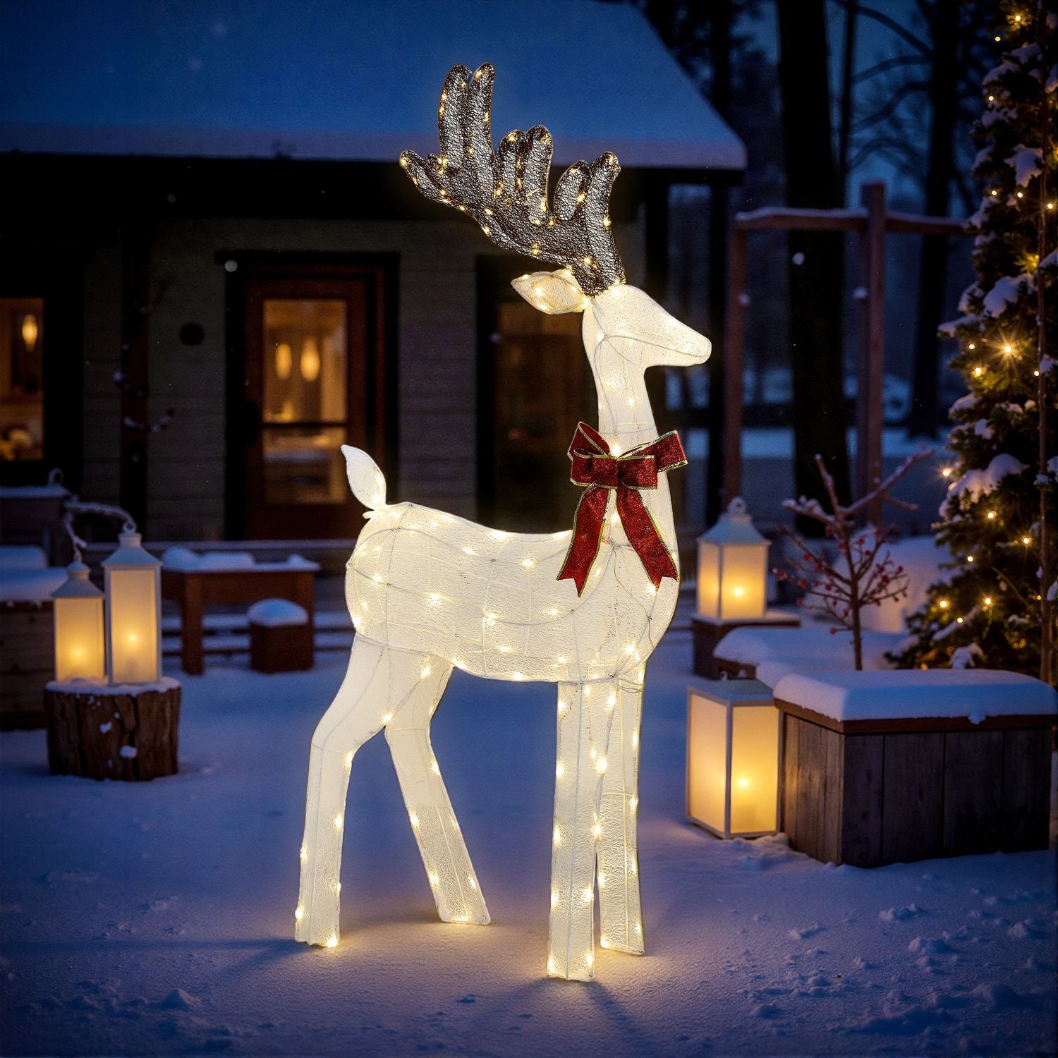 LED-ren med röd rosett, 137 ljus, väderbeständig, 66x25x135 cm