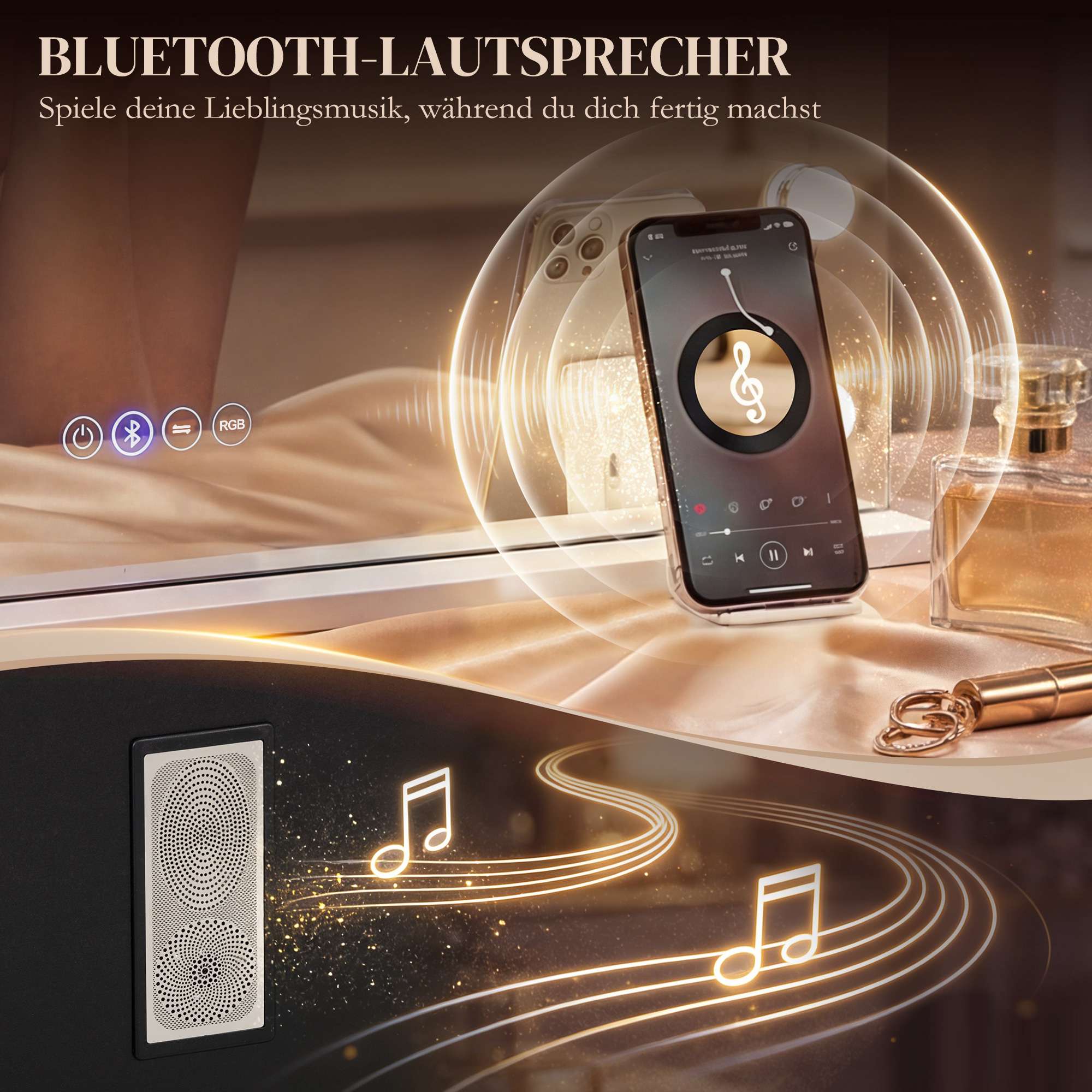 LED-sminkspegel med Bluetooth, RGB, 10x förstoring