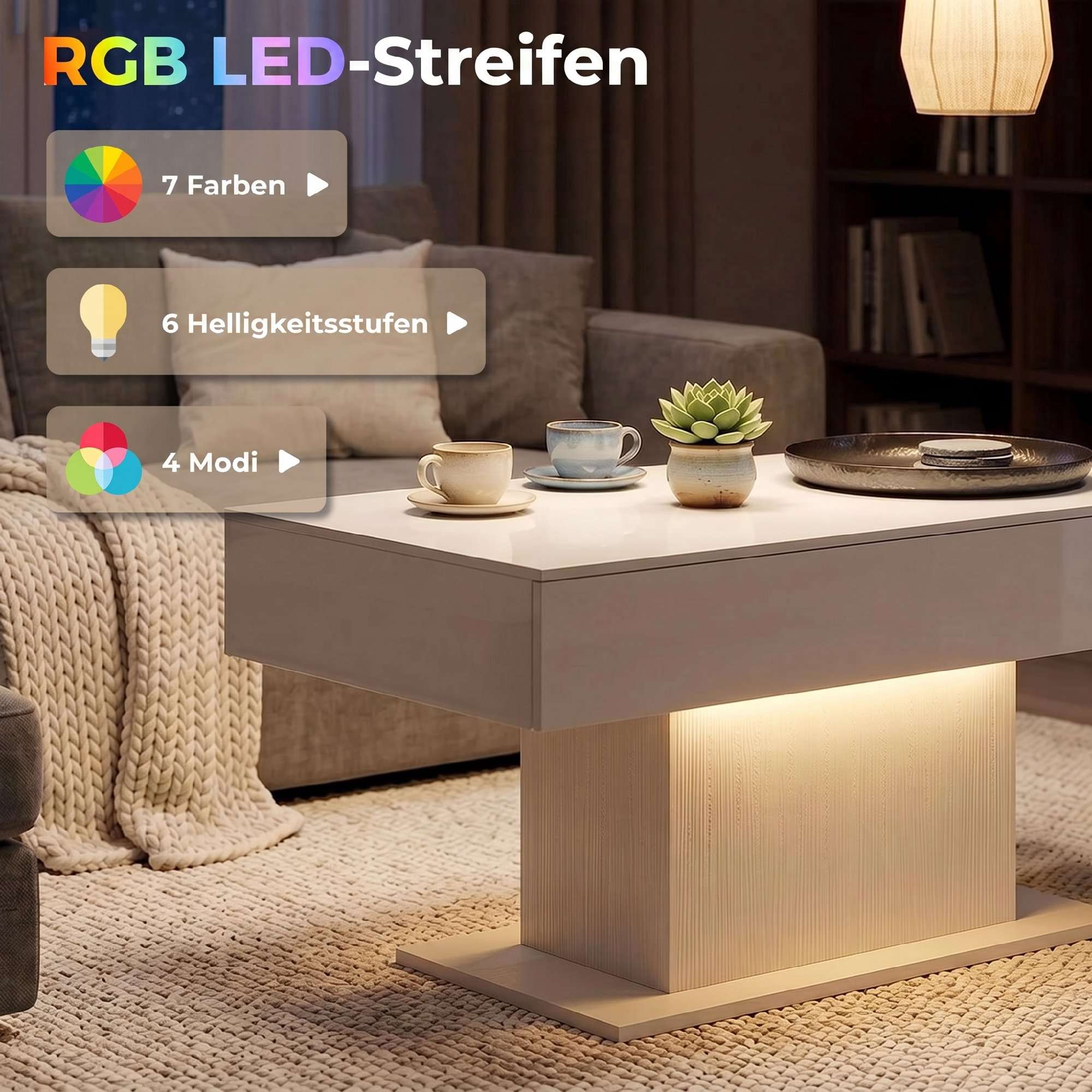 LED-soffbord, RGB, högblankt vitt, 2 lådor
