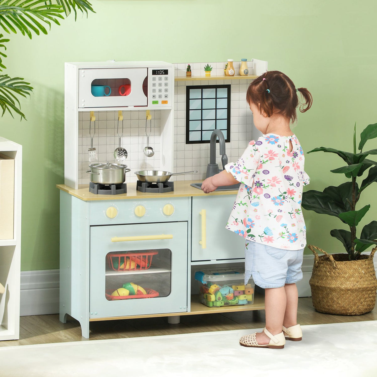 Jeu de cuisine pour enfant avec accessoires, bleu