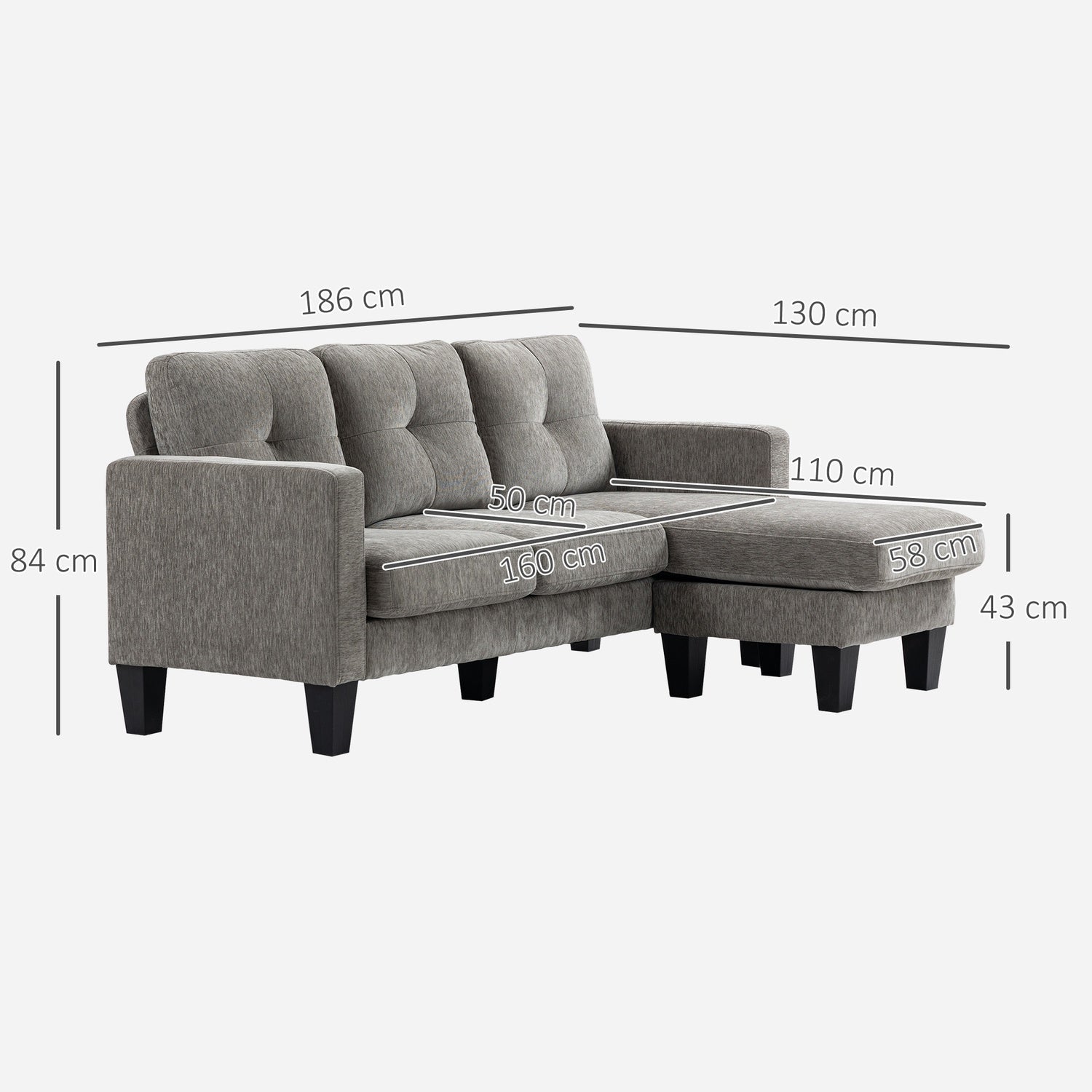 L-formad soffa, chenilletyg, brun, utrymmesbesparande design