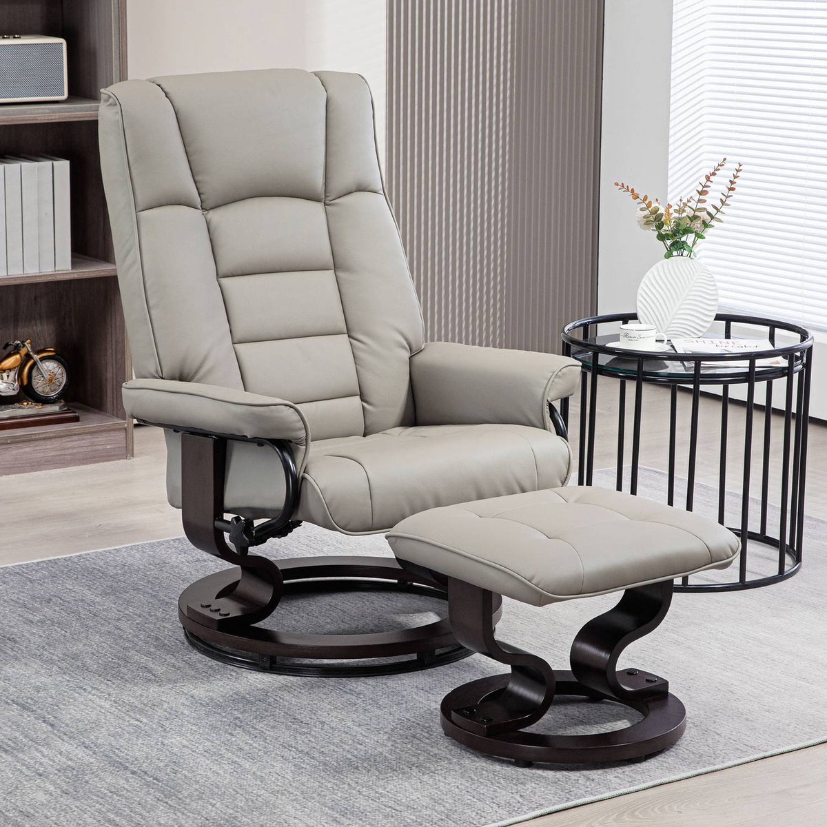 Fauteuil de relaxation allongé avec tabouret, similicuir, gris