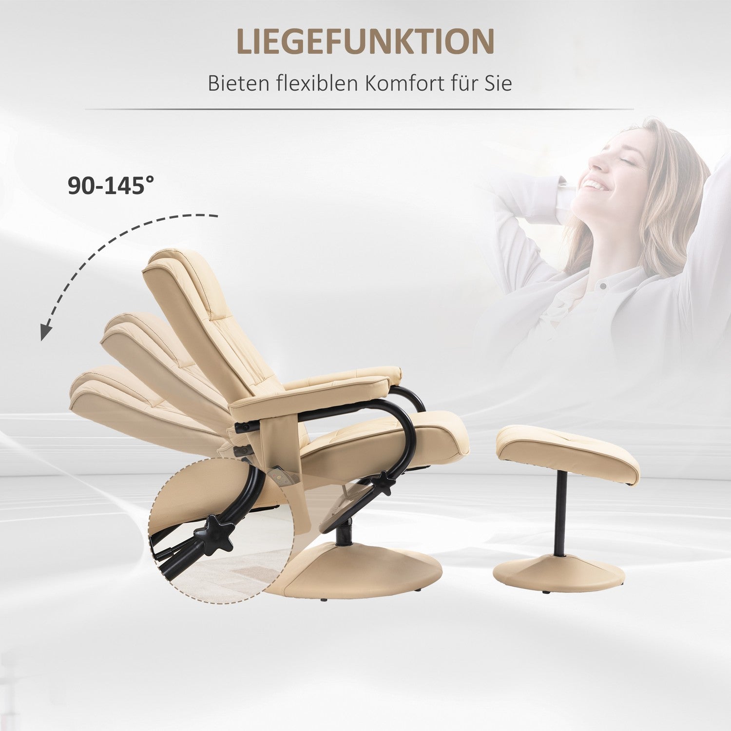 Liggande massagestol med pall – konstläder, kräm