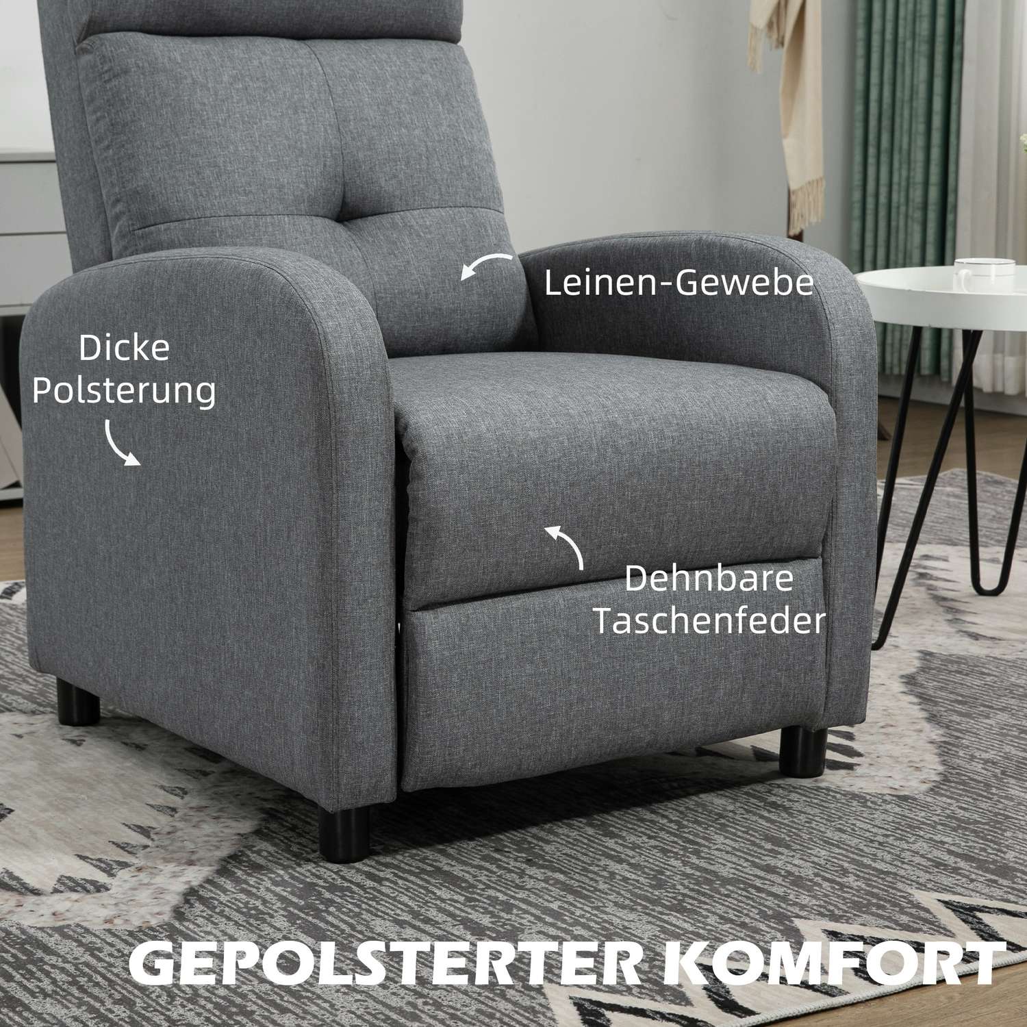 Liggfåtölj med Pocket Springs, 150kg, Grå Linne