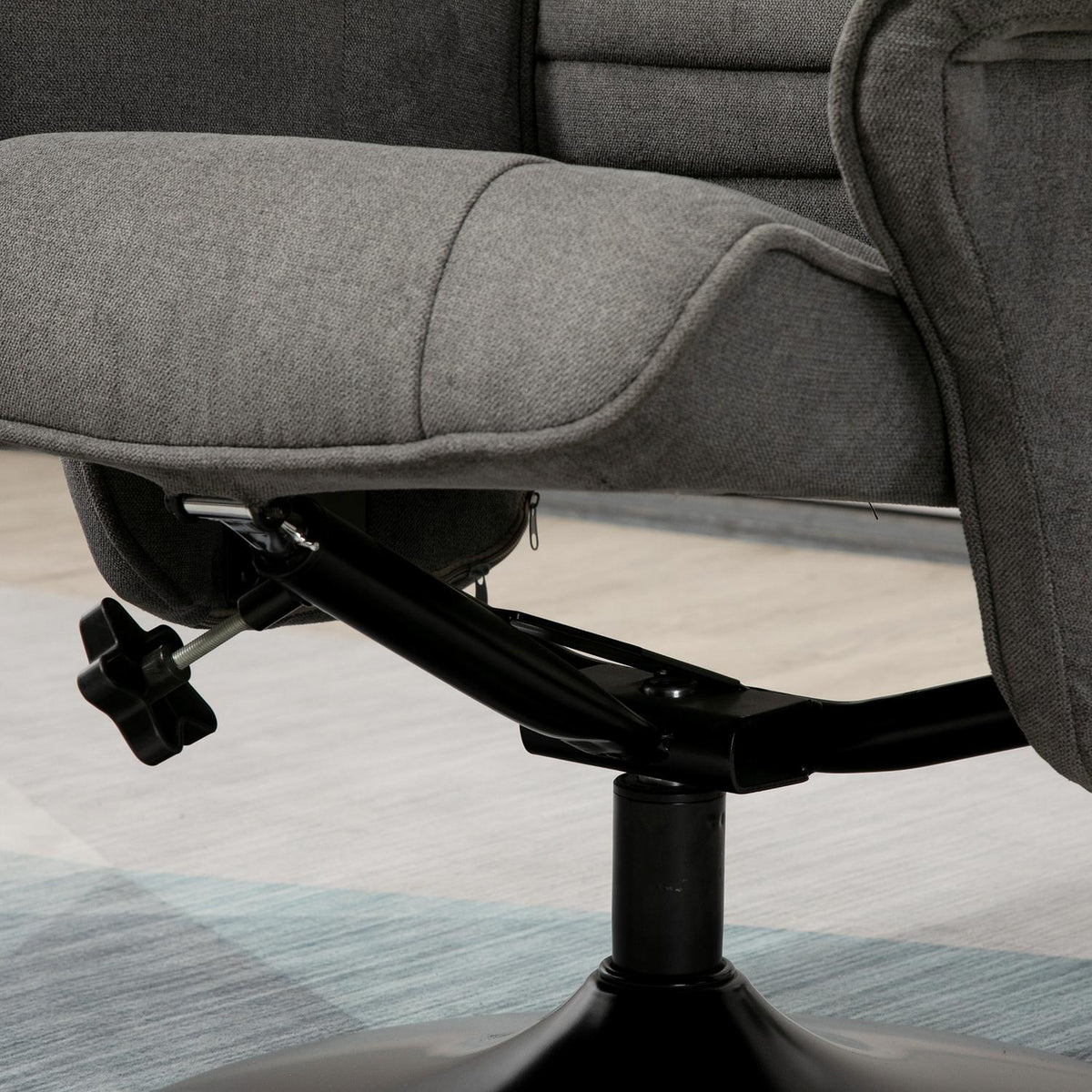 Liegestuhl mit Fusshocker, 360° drehbar, dunkelgrauer Schaumstoff