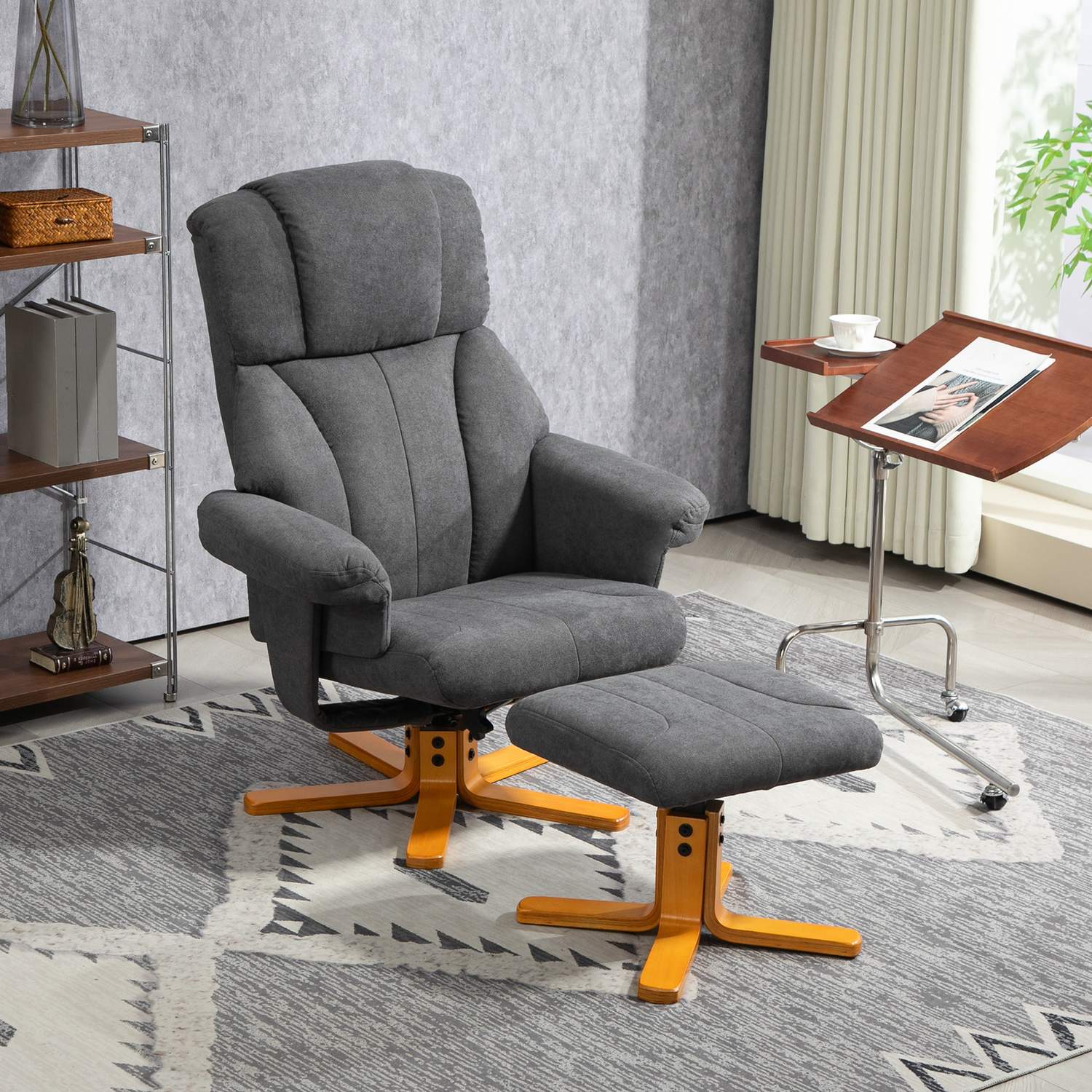 Liggstol med ottoman, 150 kg Max, mörkgrå, 79x80x104cm