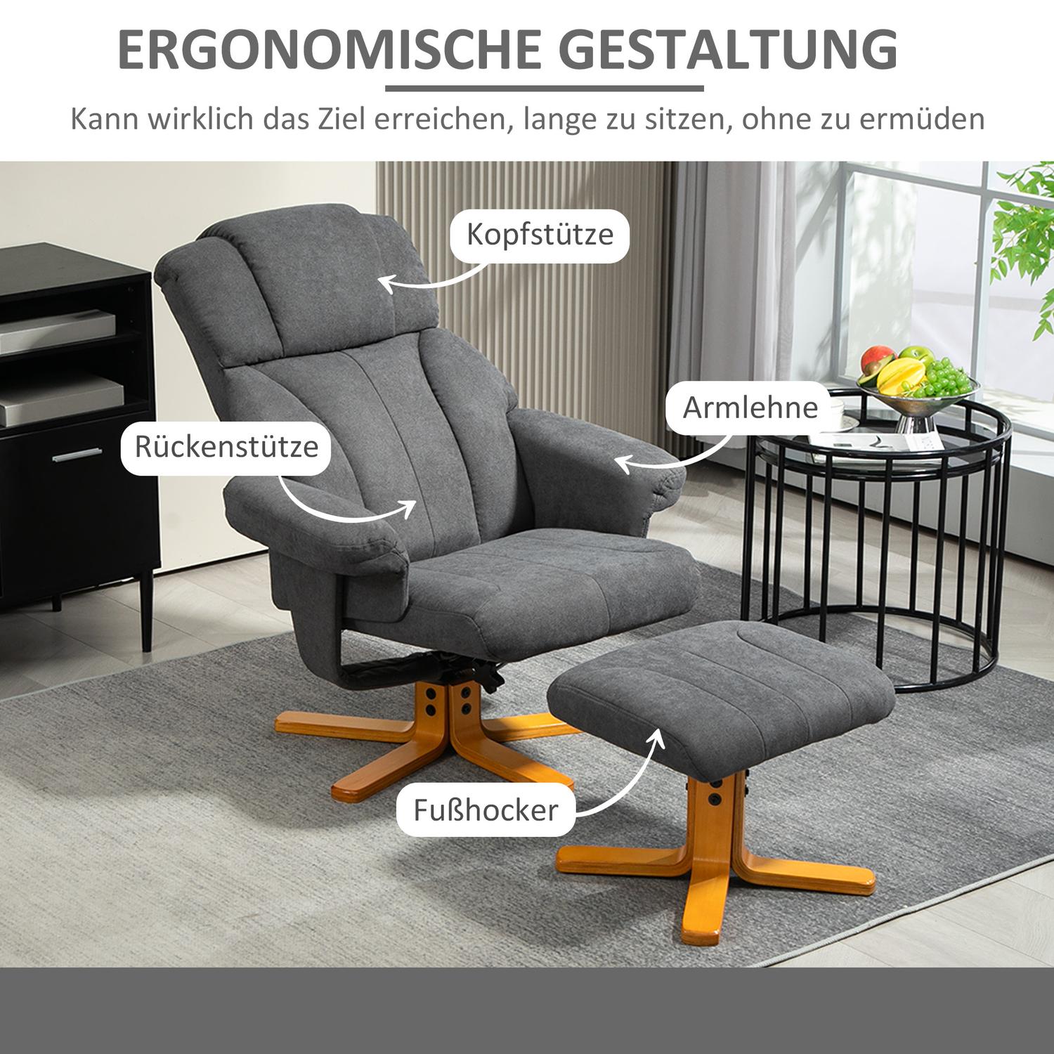 Liggstol med ottoman, 150 kg Max, mörkgrå, 79x80x104cm