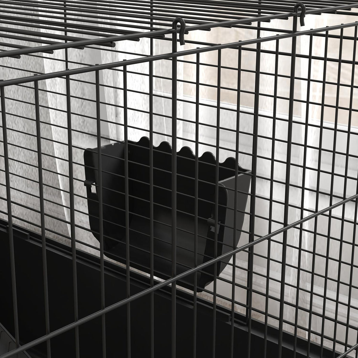 Liten djurbur – stål, svart, inkluderar vattenflaska och skål