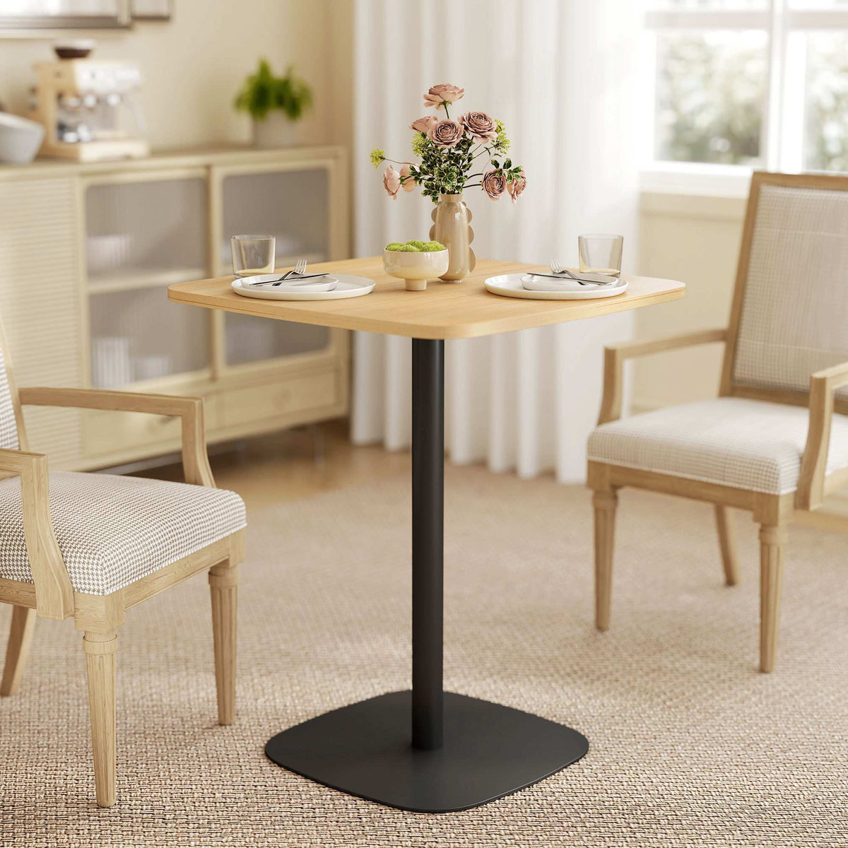 Litet matbord, 60 cm fyrkantigt, MDF-skiva, stålbas