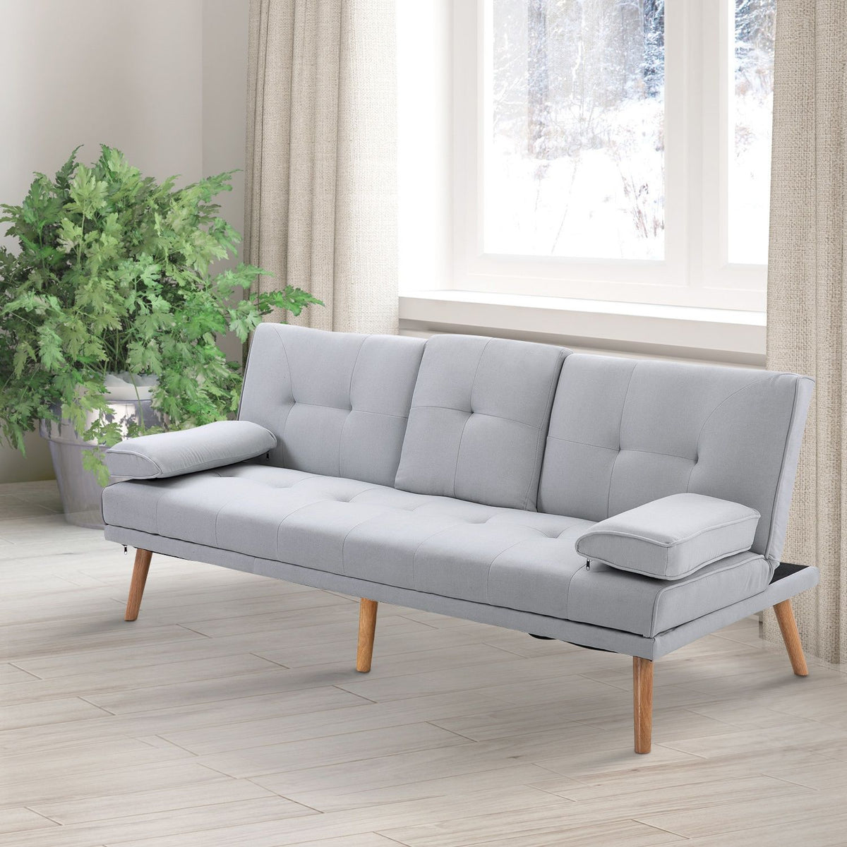 Divano letto in lino grigio chiaro, 3 posti, 181x77x72 cm