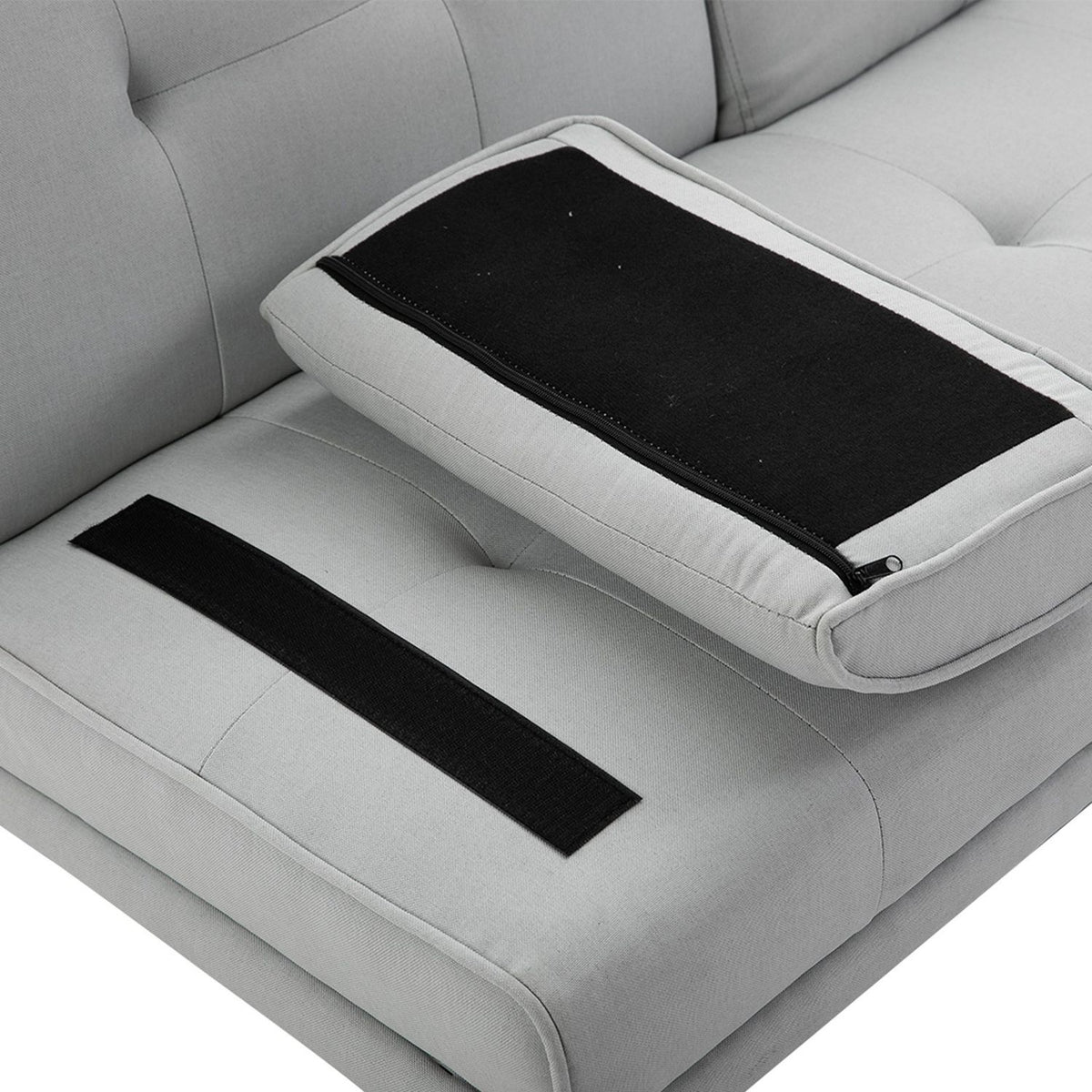 Divano letto in lino grigio chiaro, 3 posti, 181x77x72 cm
