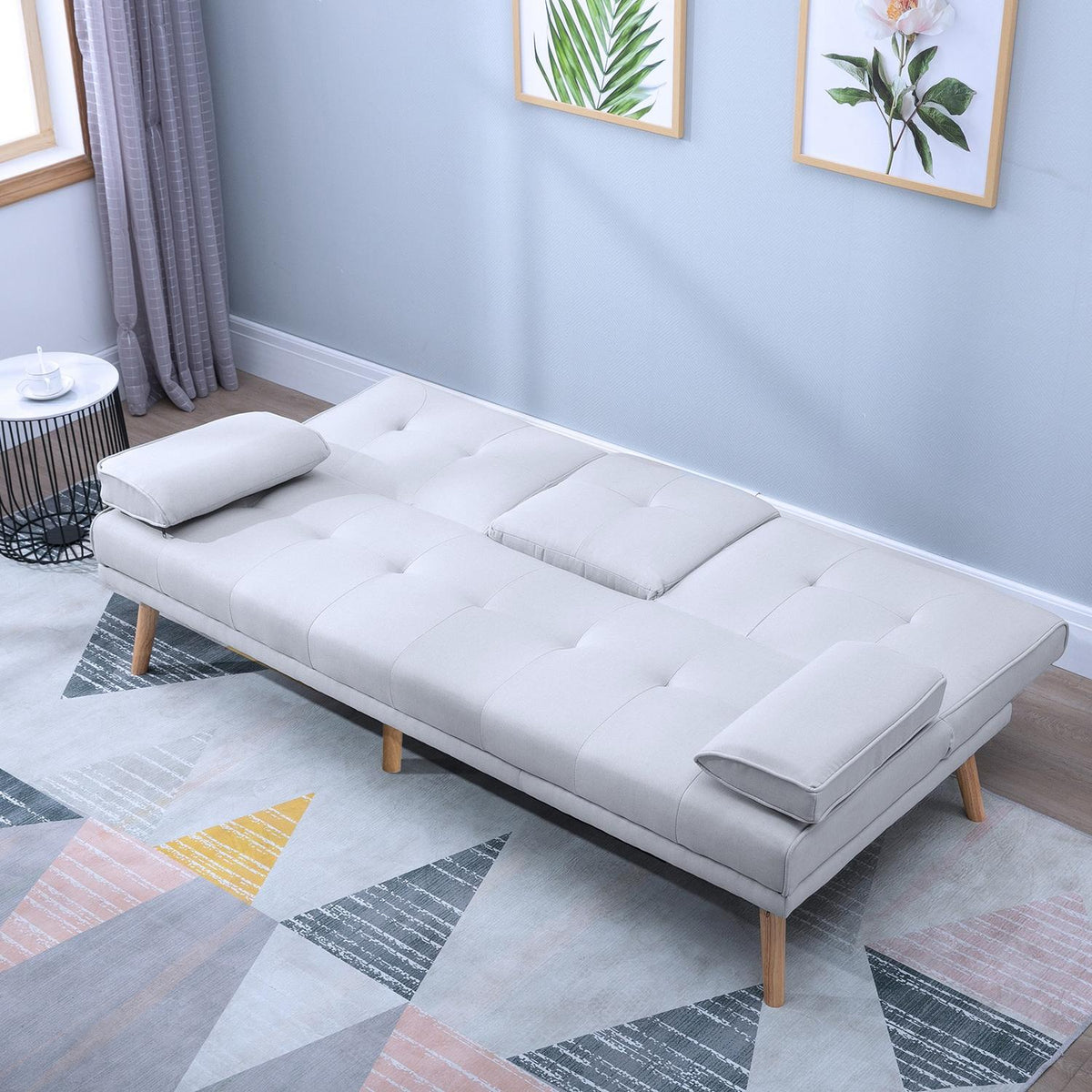 Divano letto in lino grigio chiaro, 3 posti, 181x77x72 cm