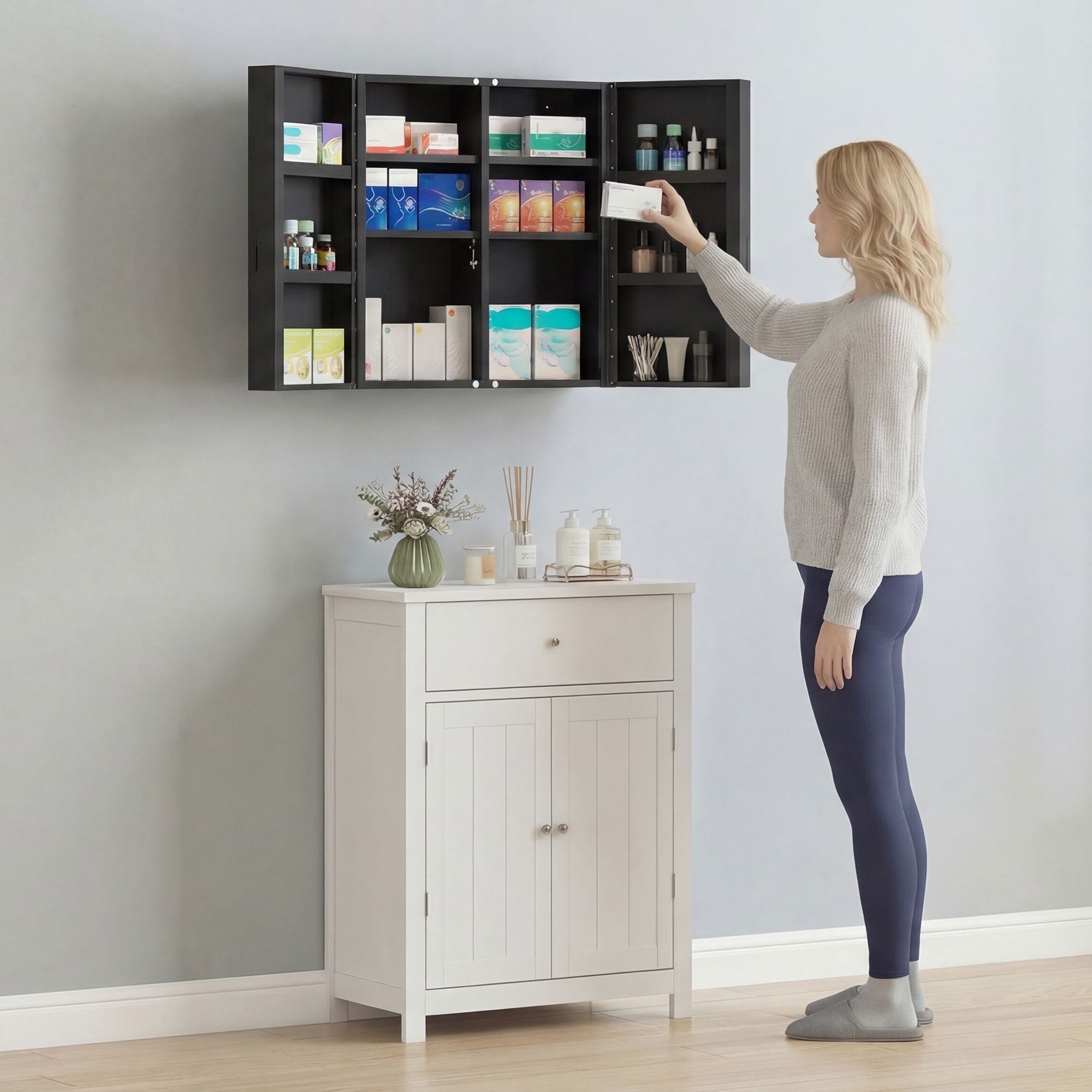 Låsbart medicinskåp, 6 hyllor, svart stål