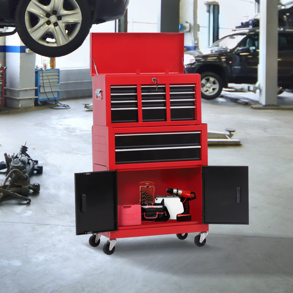 Servante à outils verrouillable en métal avec 6 tiroirs et armoire