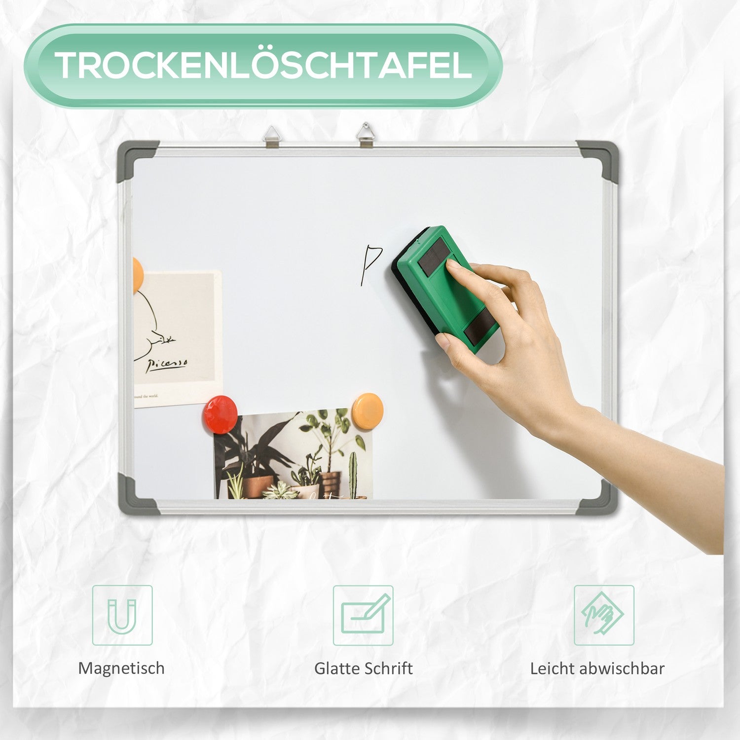 Magnetisk whiteboard staffli Set med markörer och magneter, 60x45cm