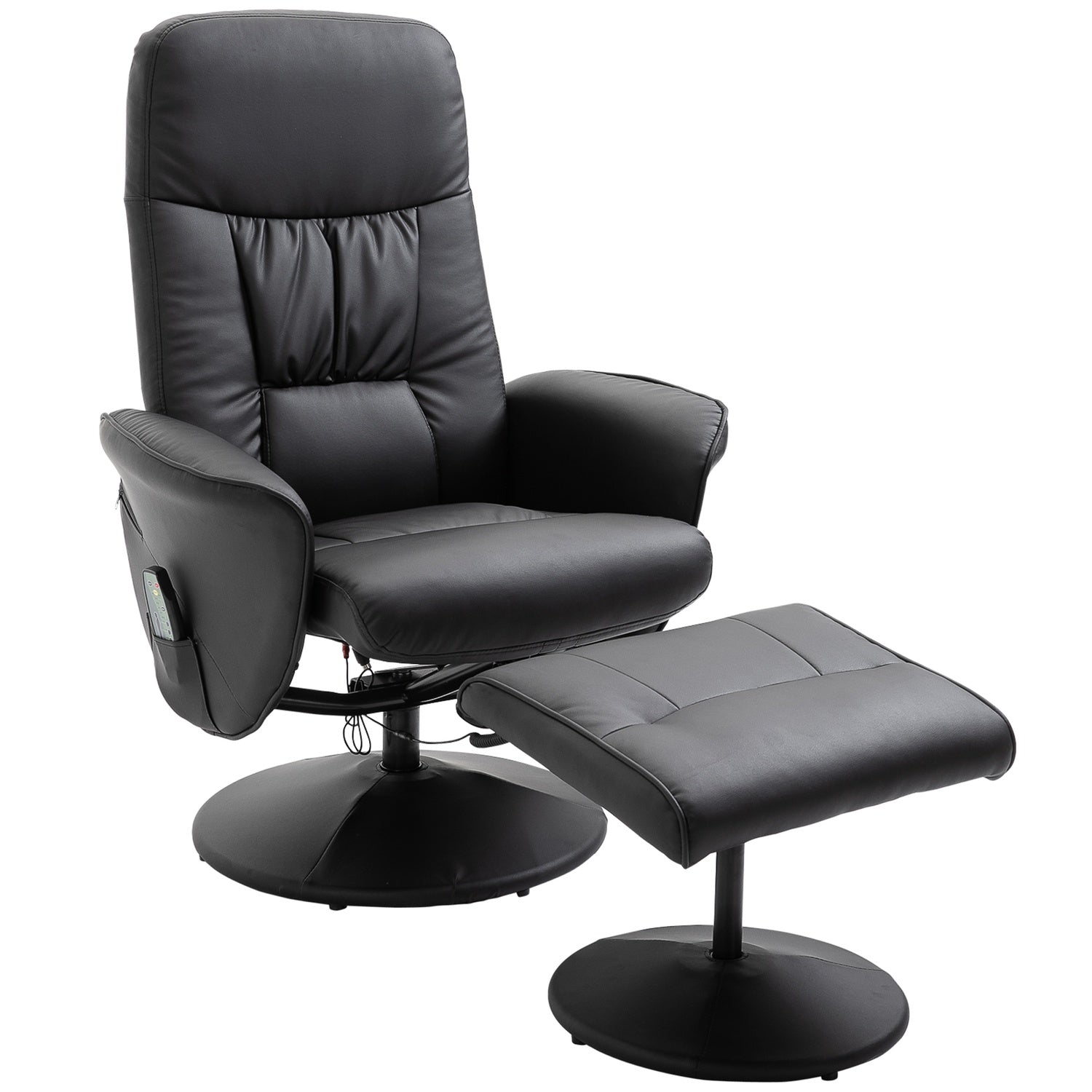 Massagefåtölj med ottoman; Svart konstläder