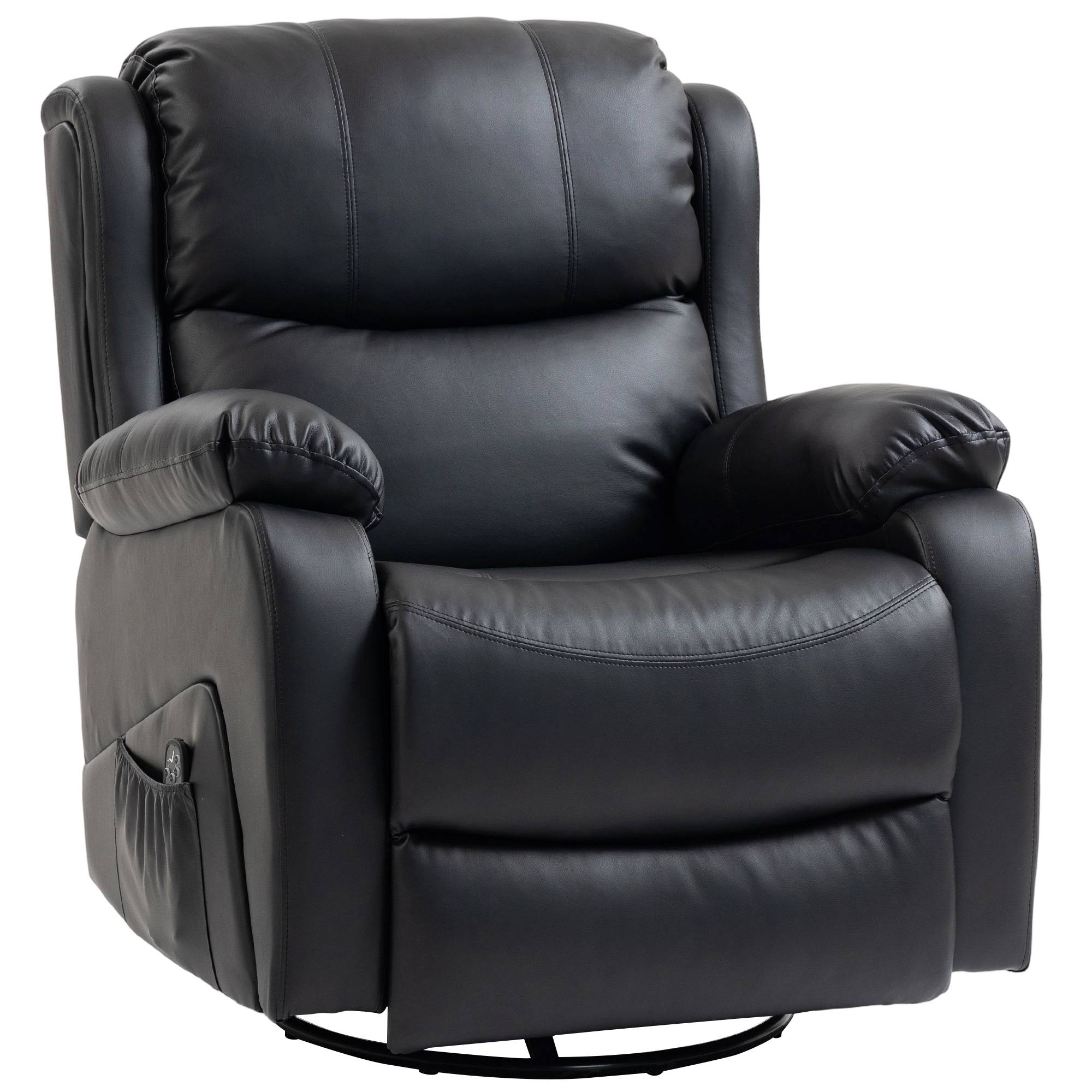 Massagefåtölj med värme, lutning, konstläder, svart